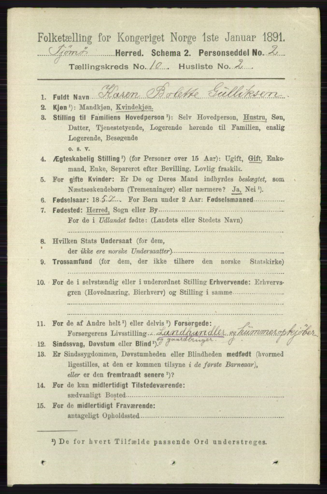 RA, 1891 census for 0723 Tjøme, 1891, p. 3721