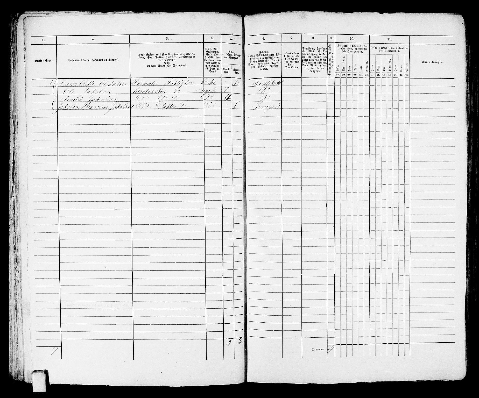 RA, 1865 census for Kragerø/Kragerø, 1865, p. 122