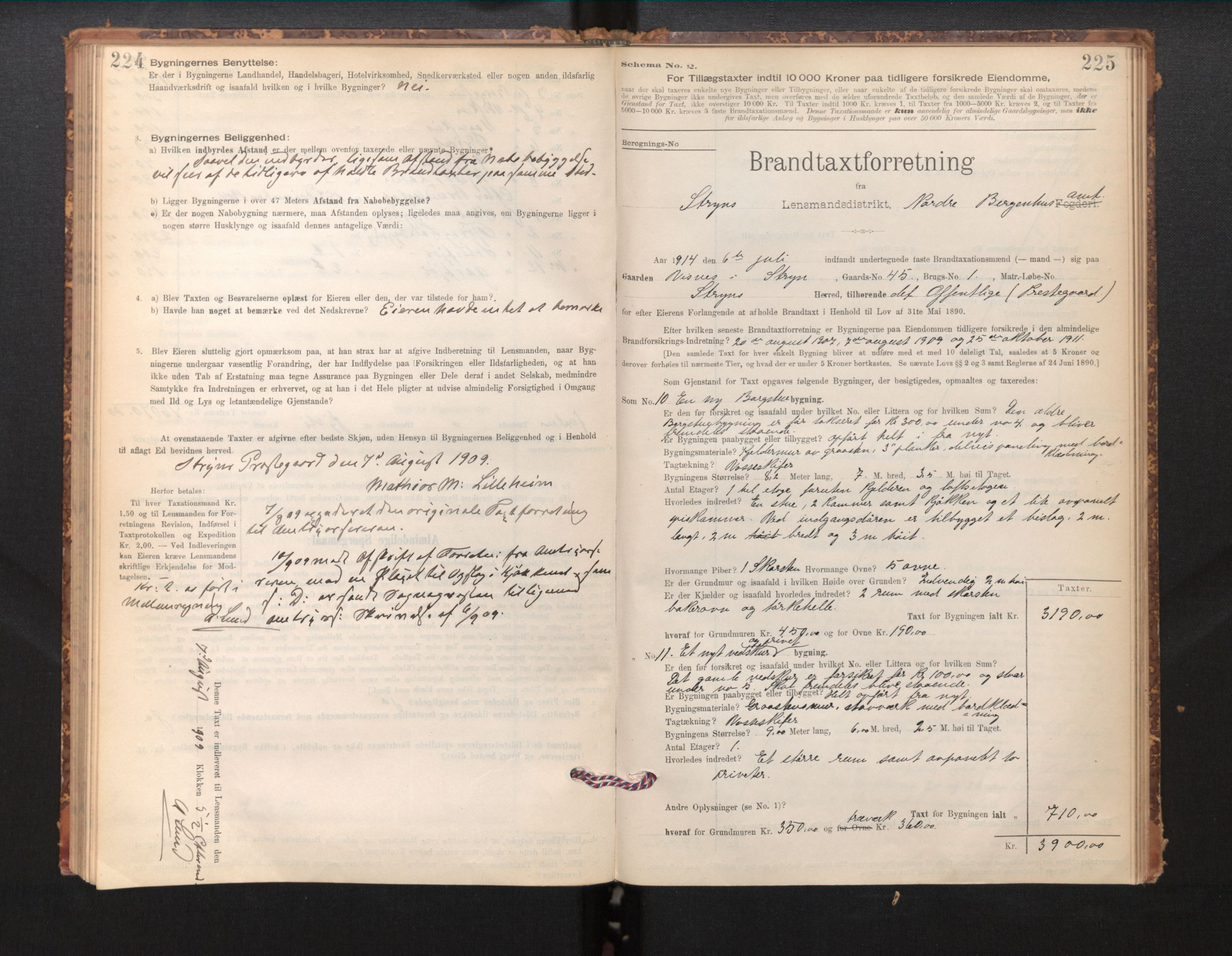 Lensmannen i Stryn og Innvik, SAB/A-30201/0012/L0002: Branntakstprotokoll, skjematakst, 1894-1942, p. 224-225