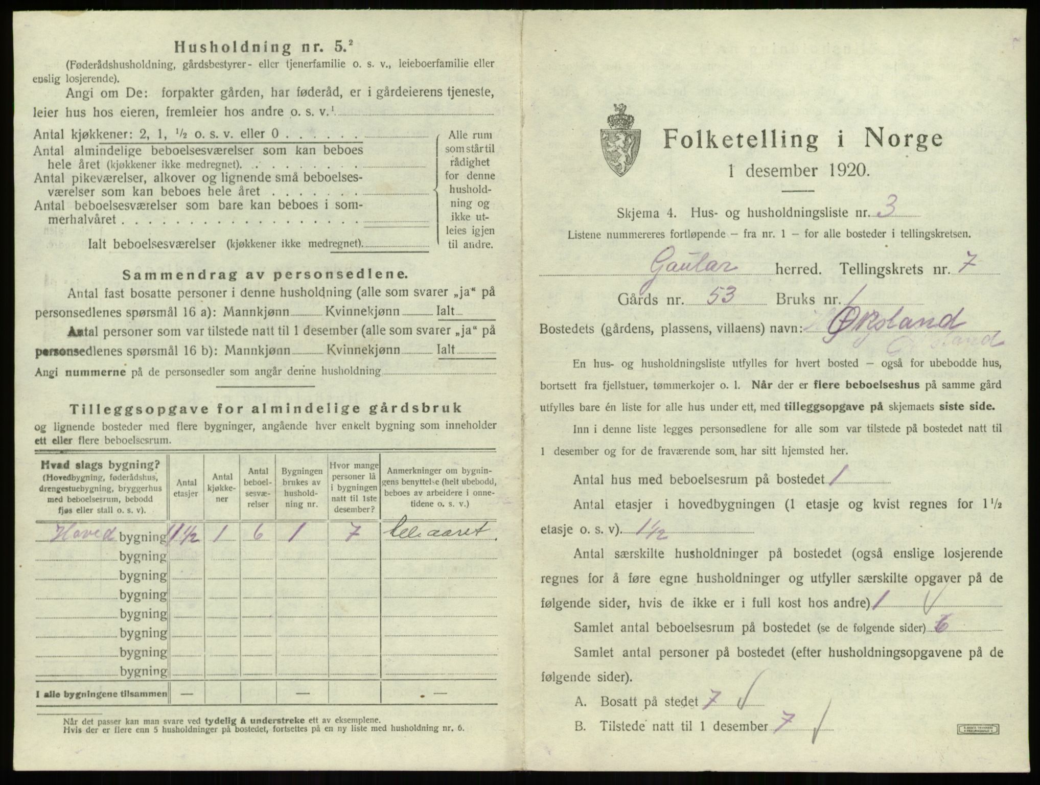 SAB, 1920 census for Gaular, 1920, p. 478