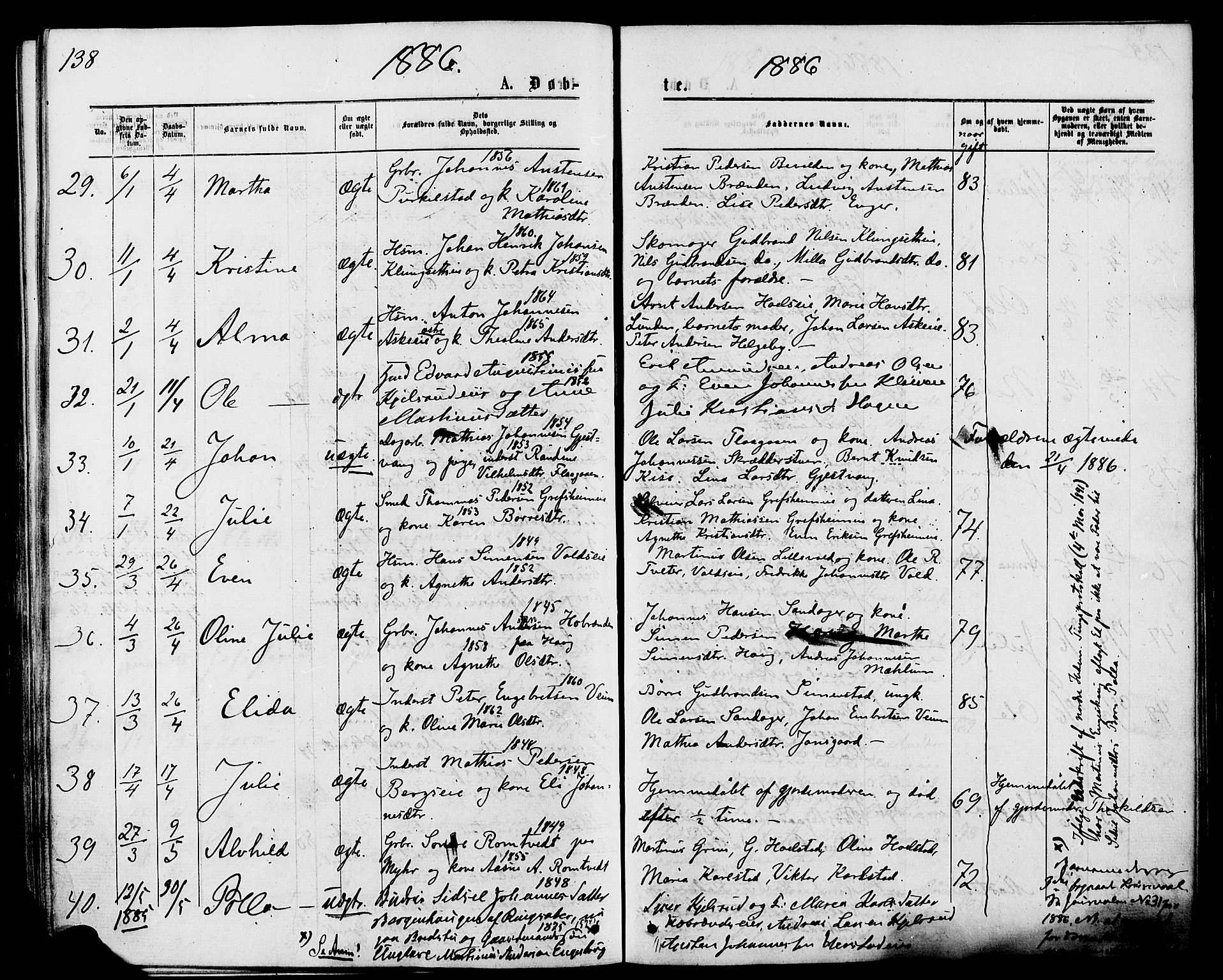 Nes prestekontor, Hedmark, AV/SAH-PREST-020/K/Ka/L0005: Parish register (official) no. 5, 1872-1886, p. 138