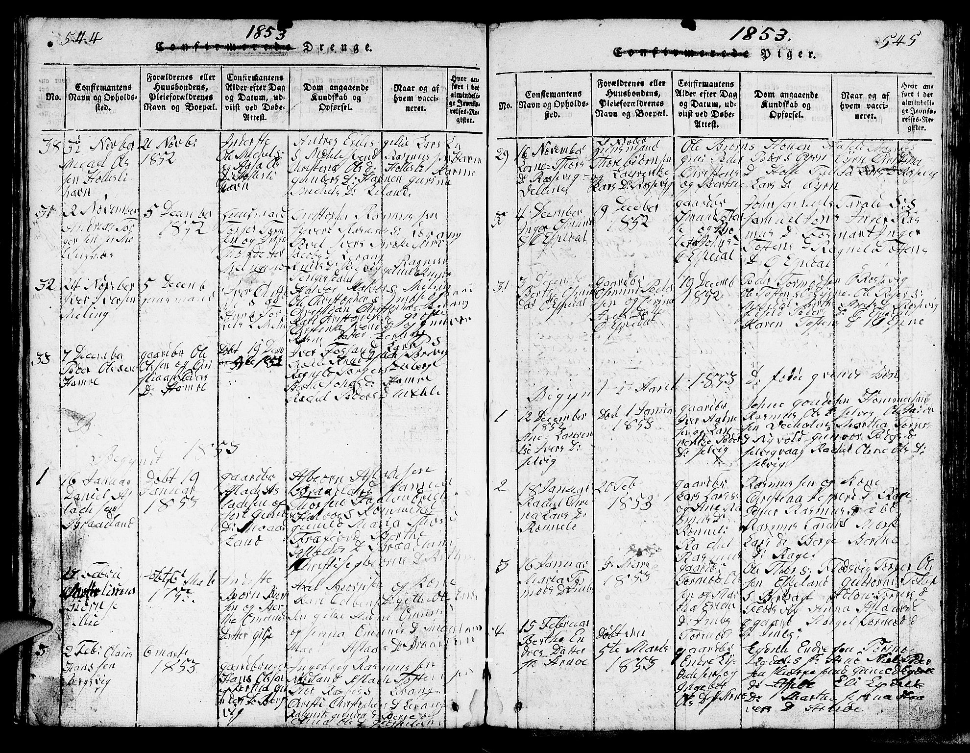Strand sokneprestkontor, SAST/A-101828/H/Ha/Hab/L0002: Parish register (copy) no. B 2, 1816-1854, p. 544-545