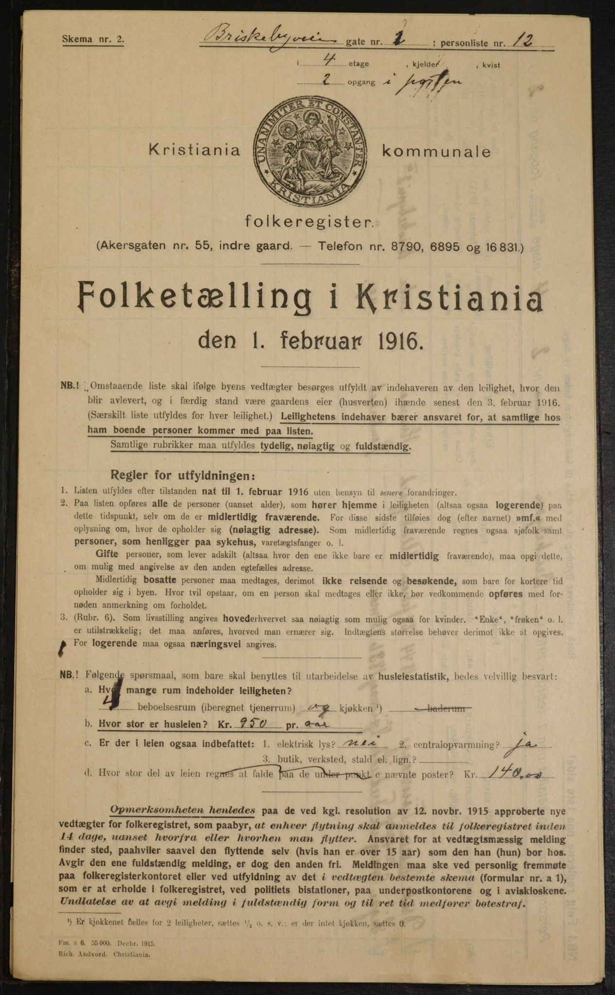 OBA, Municipal Census 1916 for Kristiania, 1916, p. 9291