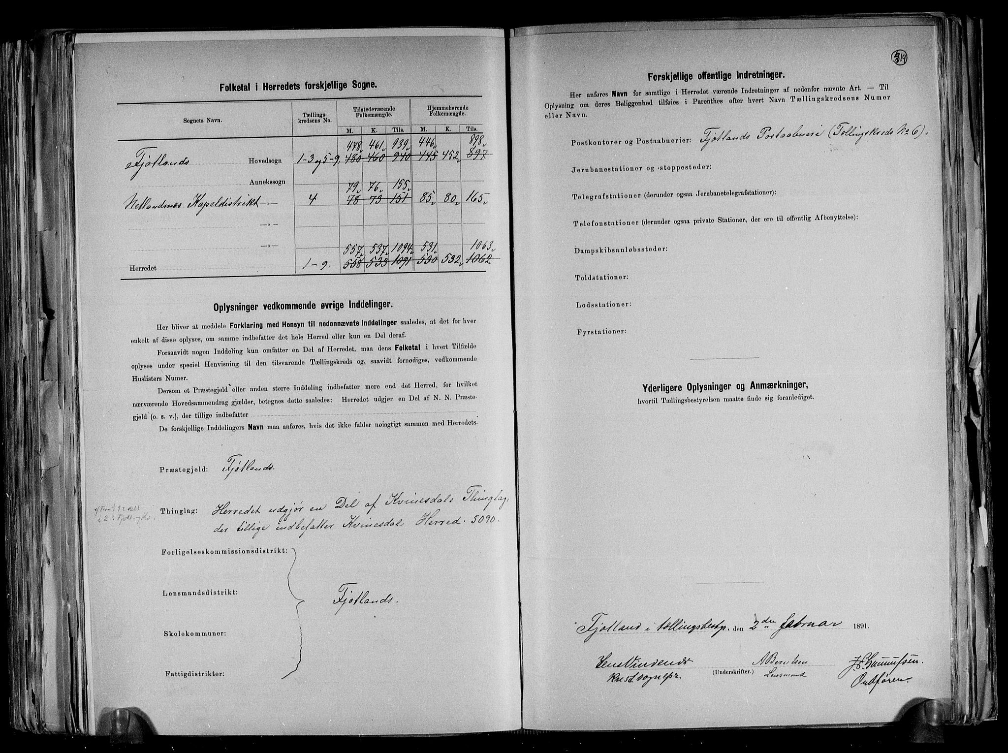 RA, 1891 census for 1036 Fjotland, 1891, p. 3