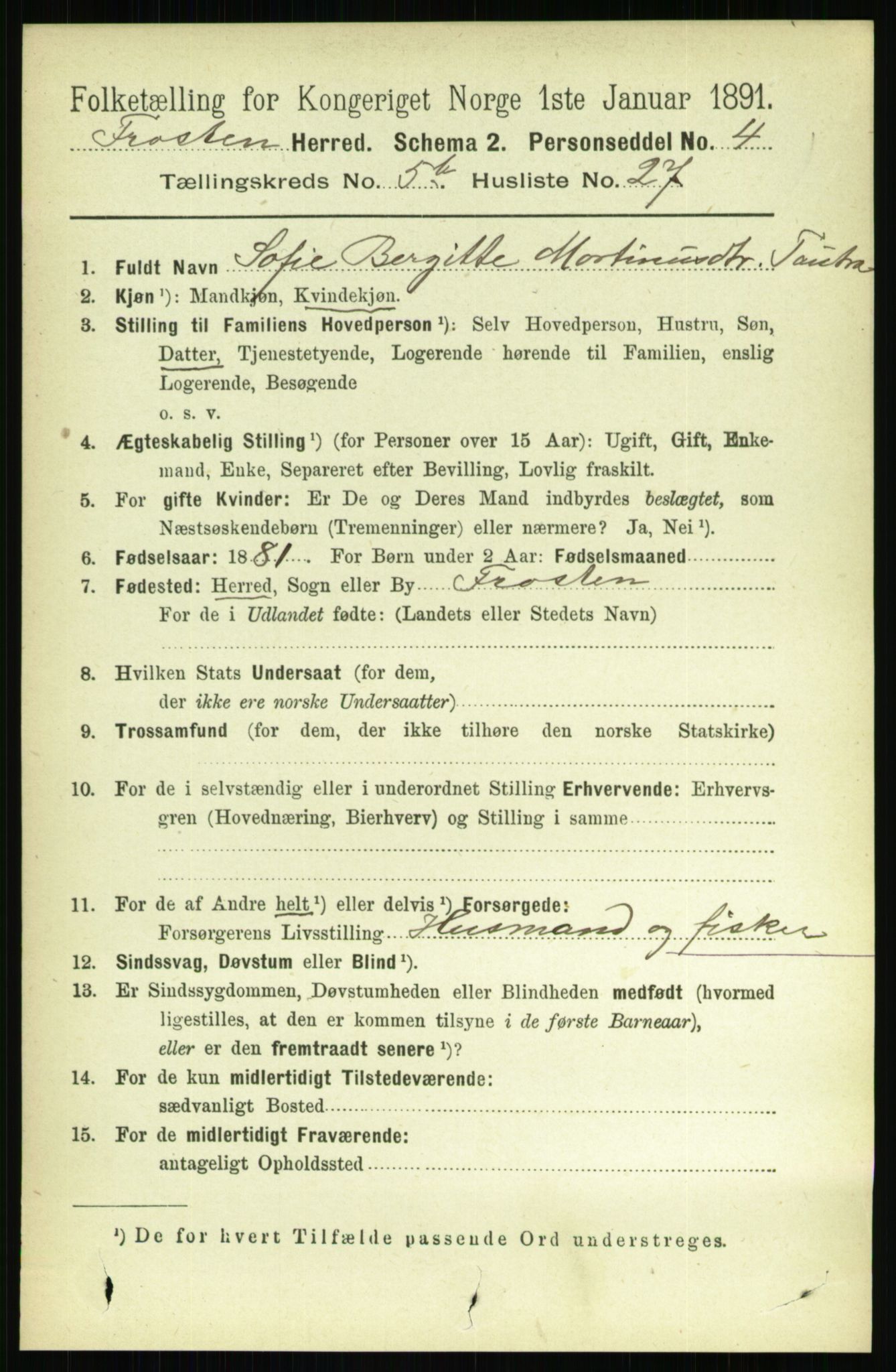 RA, 1891 census for 1717 Frosta, 1891, p. 3479