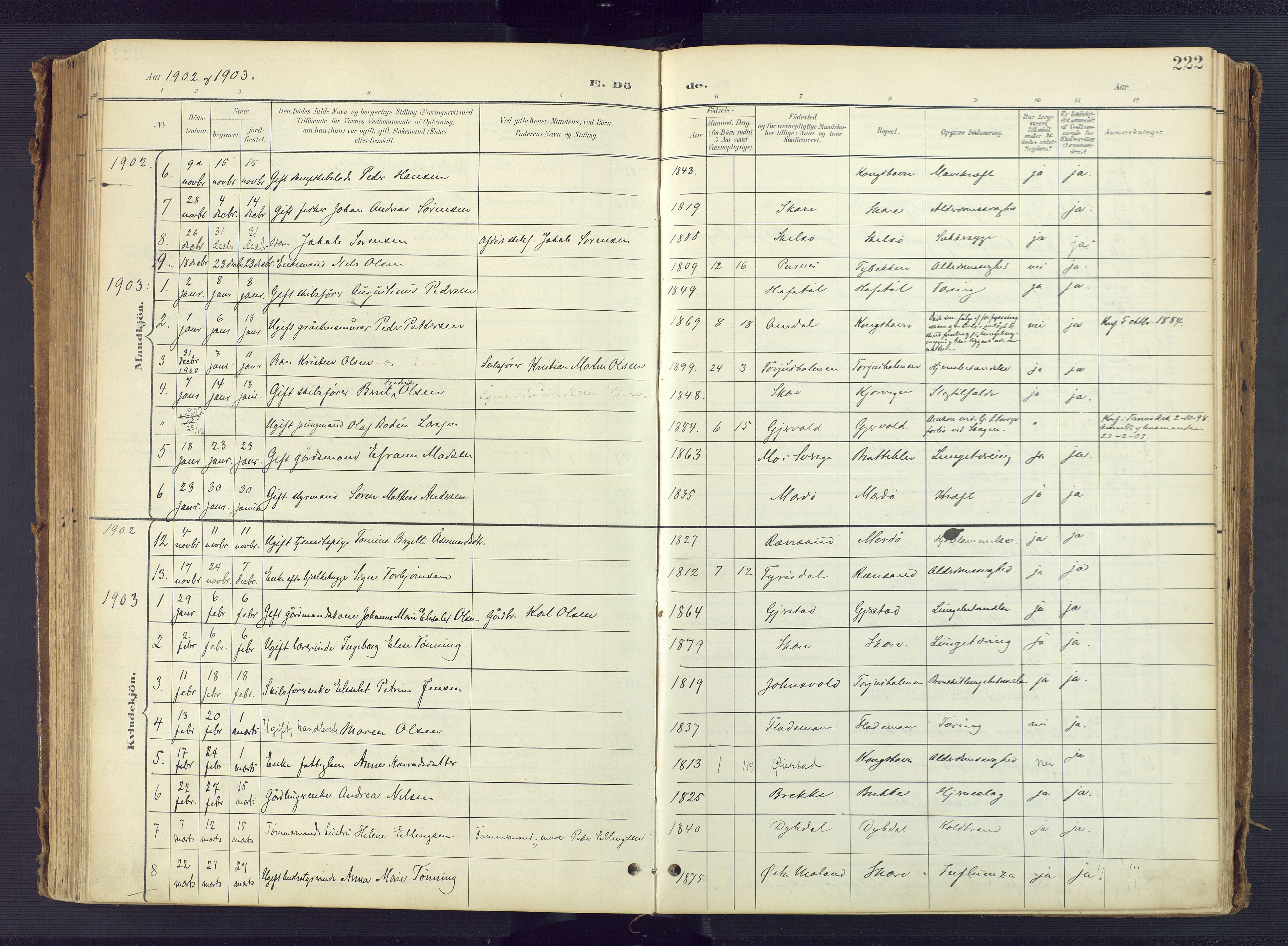 Tromøy sokneprestkontor, AV/SAK-1111-0041/F/Fa/L0010: Parish register (official) no. A 10, 1896-1912, p. 222