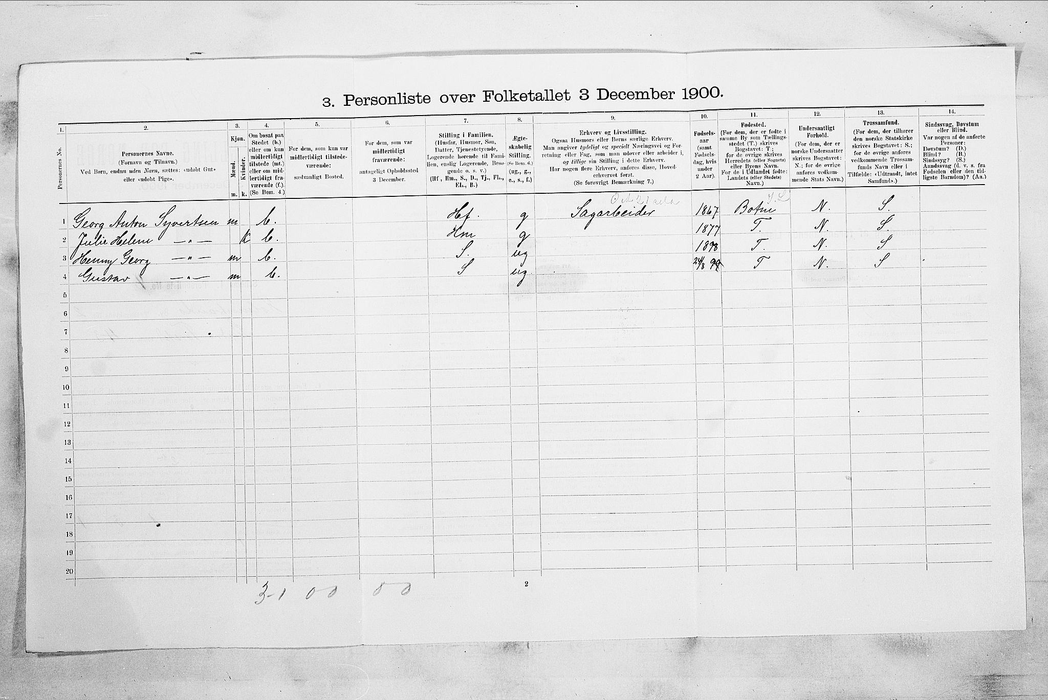RA, 1900 census for Holmestrand, 1900, p. 494