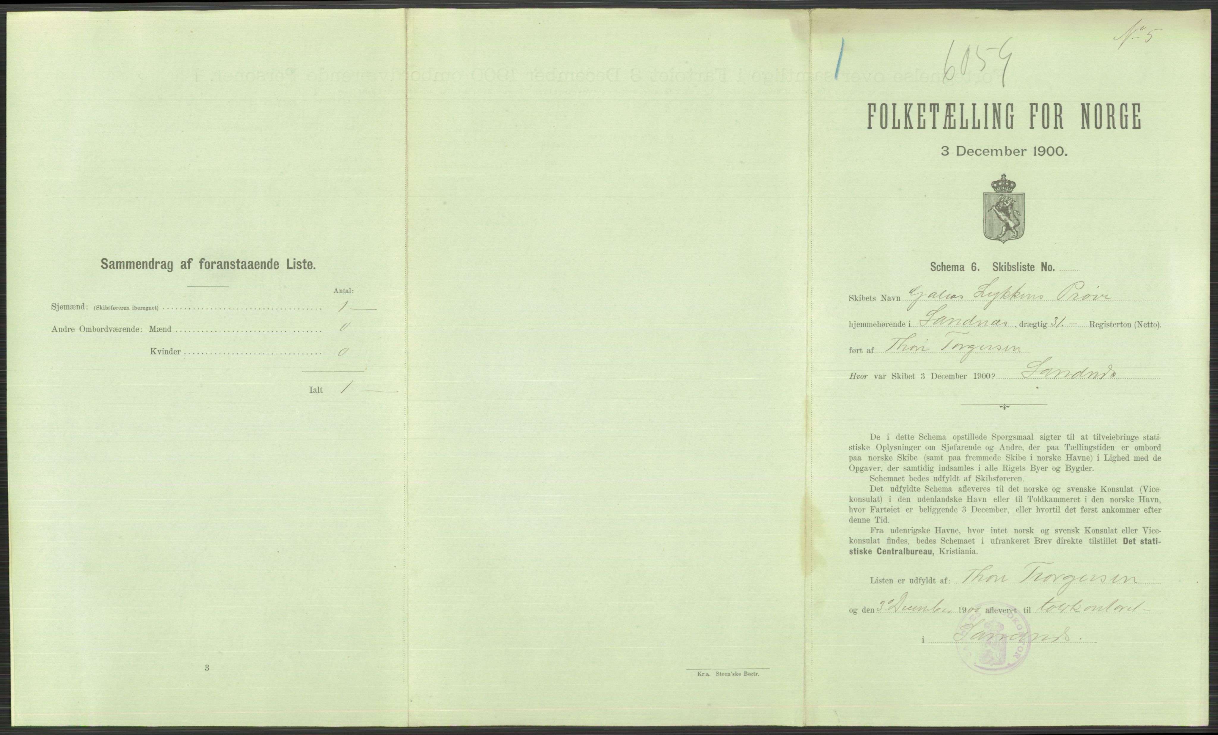 RA, 1900 Census - ship lists from ships in Norwegian harbours, harbours abroad and at sea, 1900, p. 887