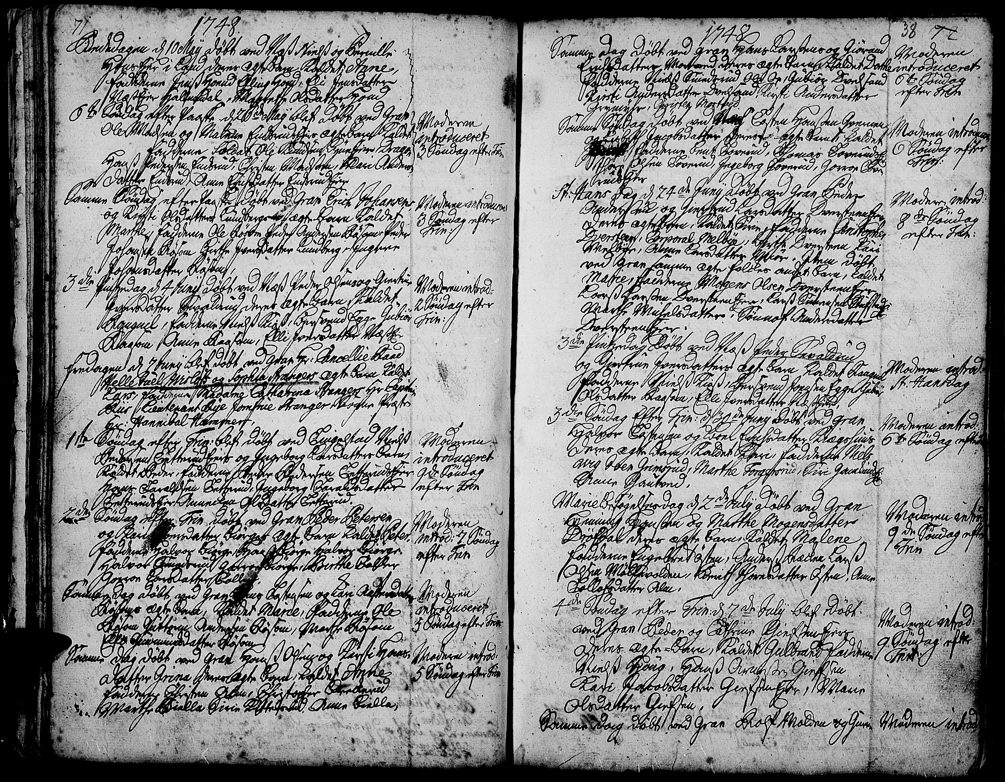 Gran prestekontor, AV/SAH-PREST-112/H/Ha/Haa/L0003: Parish register (official) no. 3, 1745-1758, p. 38