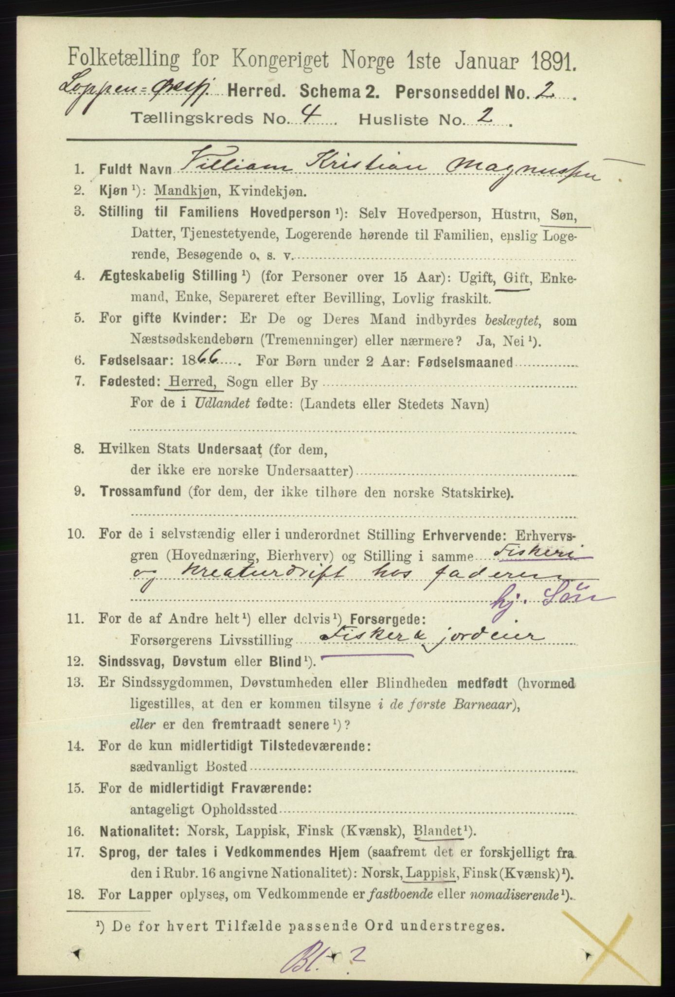 RA, 1891 census for 2014 Loppa, 1891, p. 871