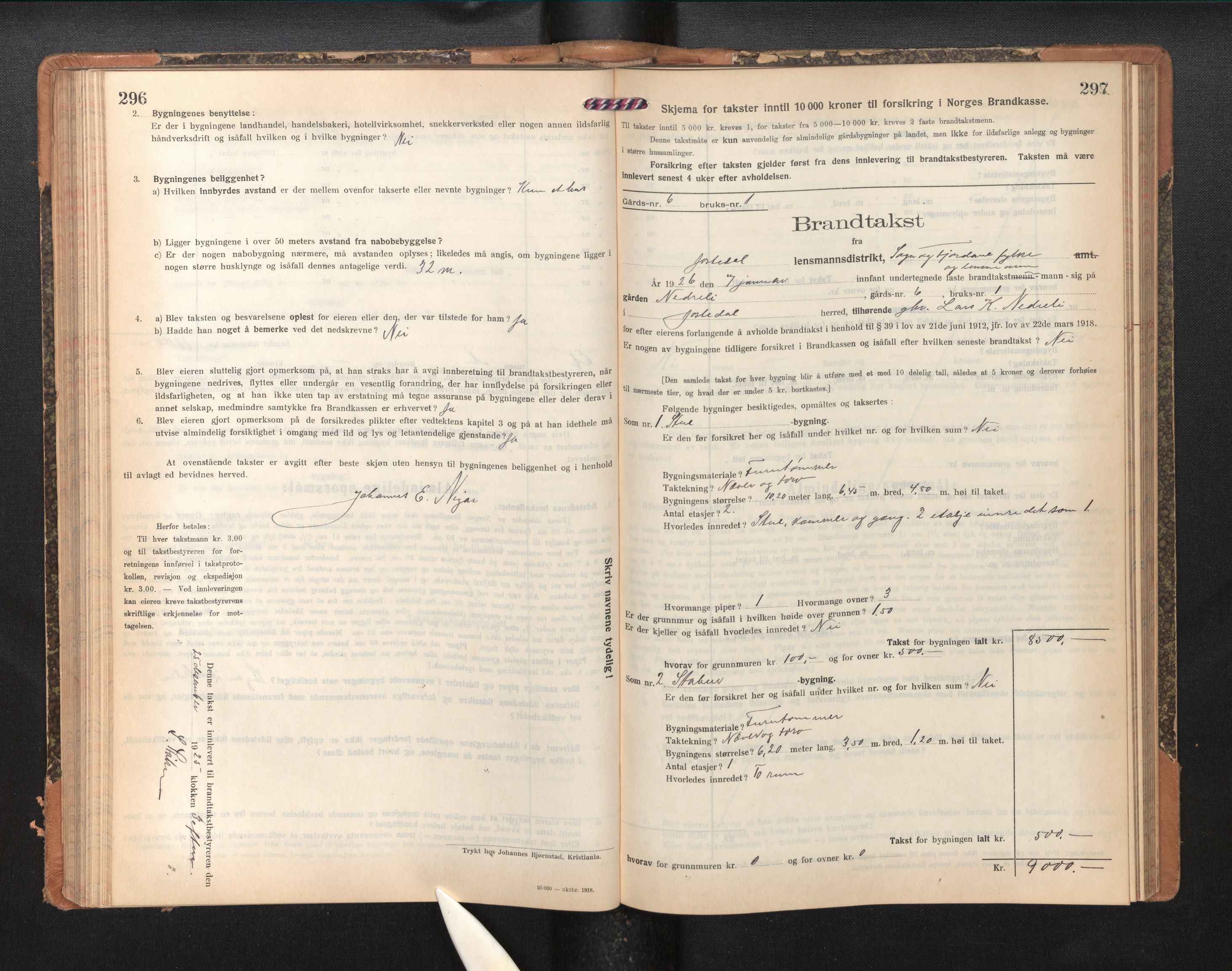 Lensmannen i Jostedal, SAB/A-28601/0012/L0005: Branntakstprotokoll, skjematakst, 1921-1935, p. 296-297