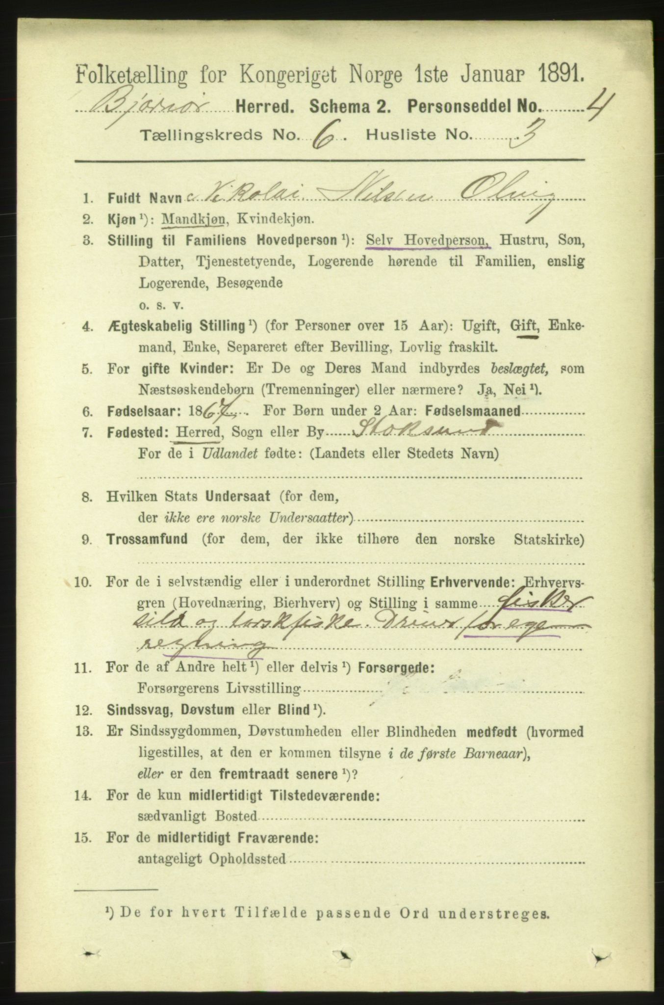 RA, 1891 census for 1632 Bjørnør, 1891, p. 2597