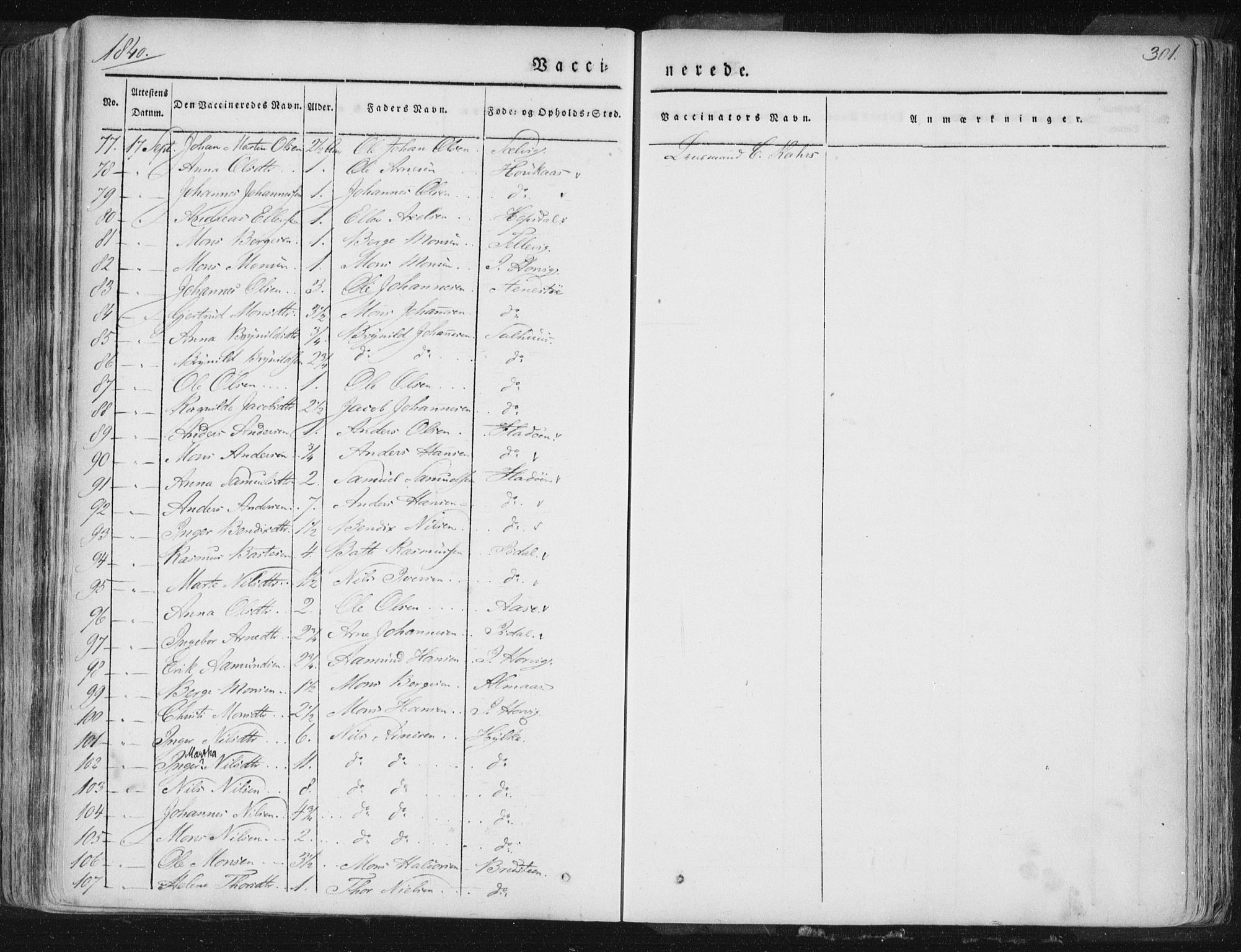 Hamre sokneprestembete, AV/SAB-A-75501/H/Ha/Haa/Haaa/L0012: Parish register (official) no. A 12, 1834-1845, p. 301