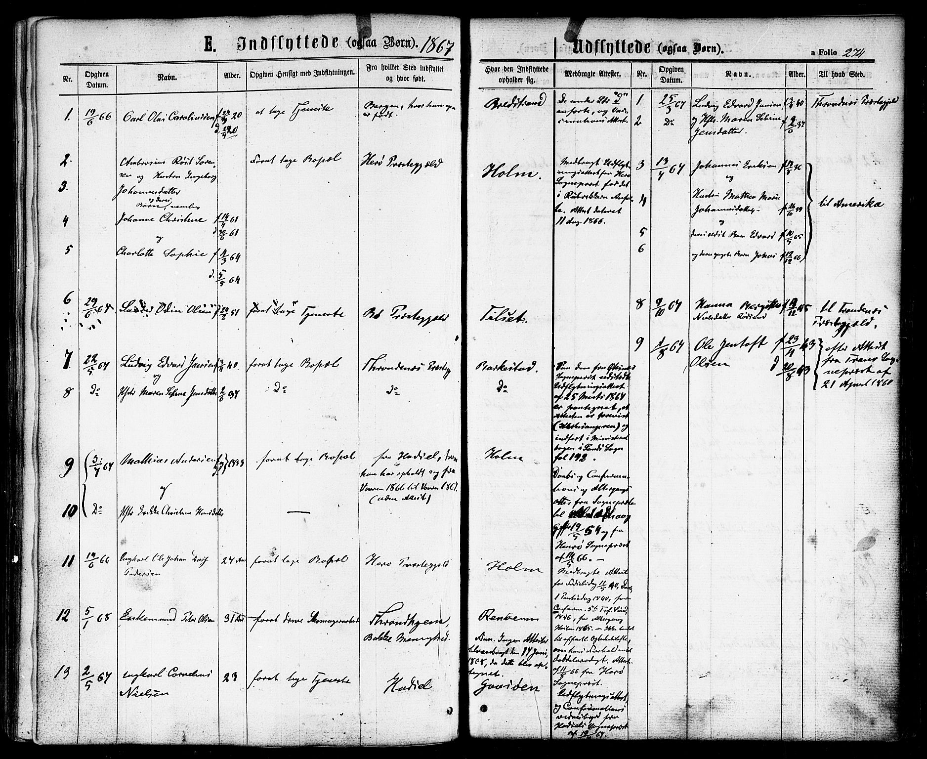 Ministerialprotokoller, klokkerbøker og fødselsregistre - Nordland, AV/SAT-A-1459/893/L1334: Parish register (official) no. 893A07, 1867-1877, p. 274