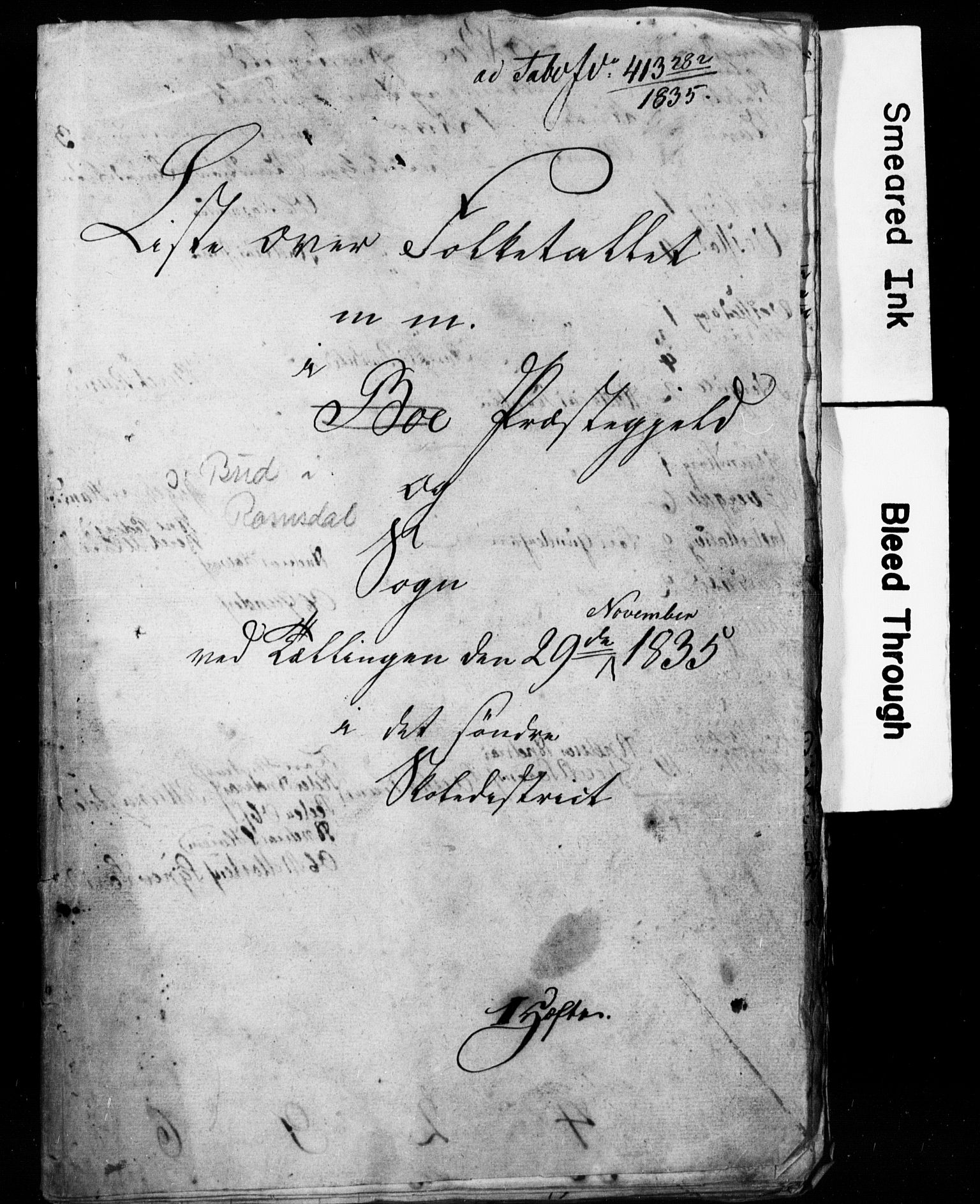 , Census 1835 for Bud, 1835, p. 1