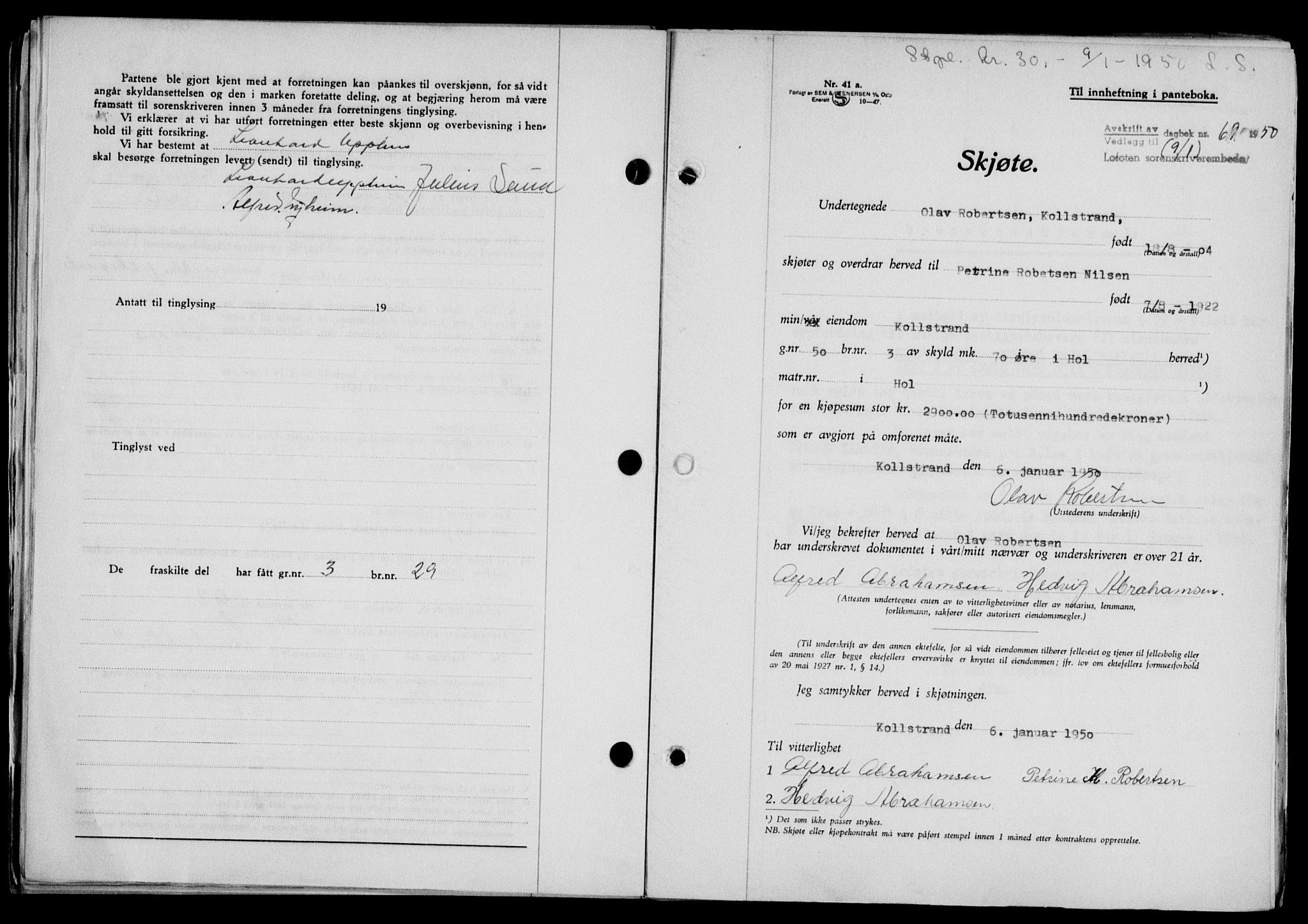 Lofoten sorenskriveri, SAT/A-0017/1/2/2C/L0022a: Mortgage book no. 22a, 1949-1950, Diary no: : 69/1950