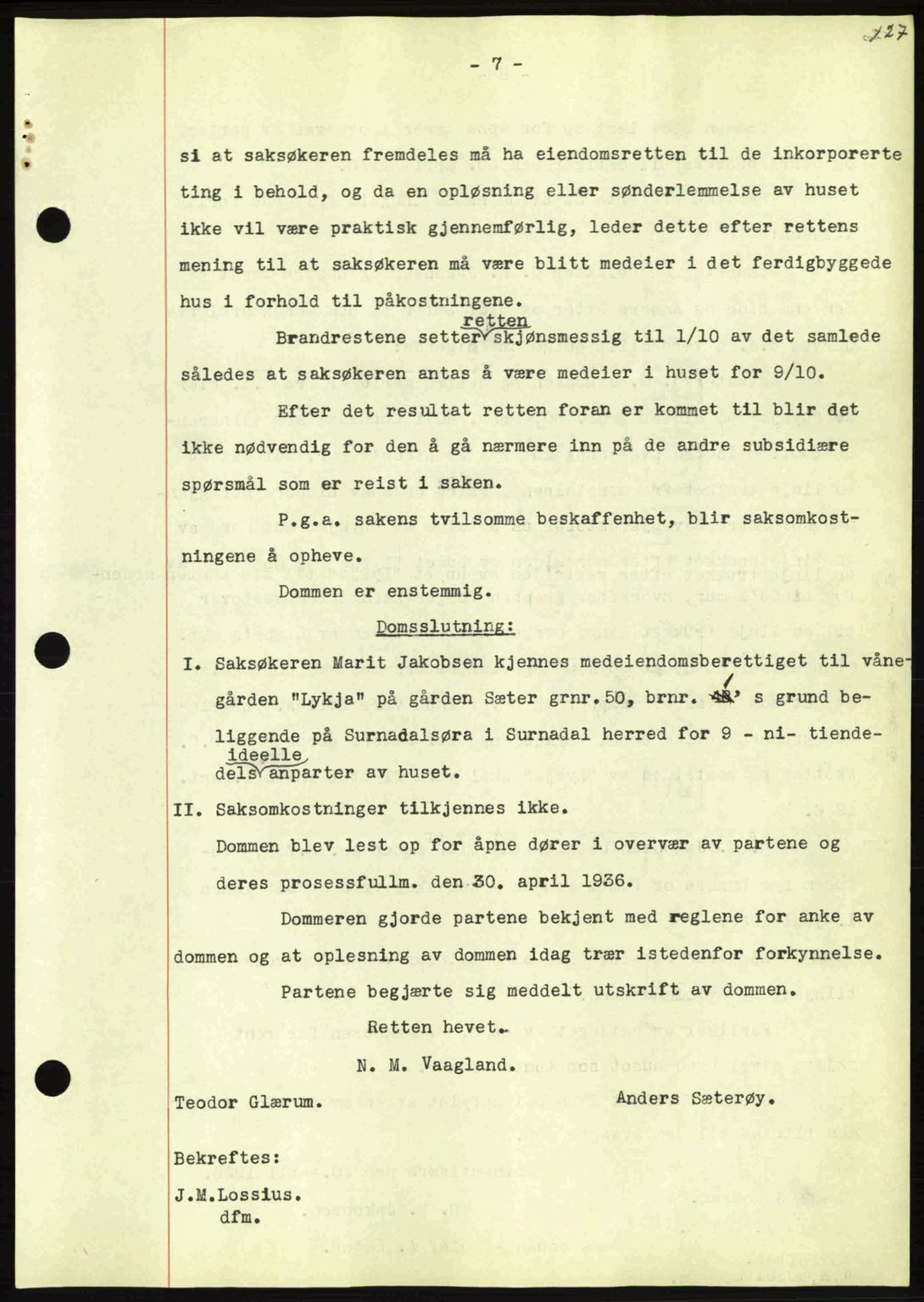 Nordmøre sorenskriveri, AV/SAT-A-4132/1/2/2Ca: Mortgage book no. A80, 1936-1937, Diary no: : 2126/1936