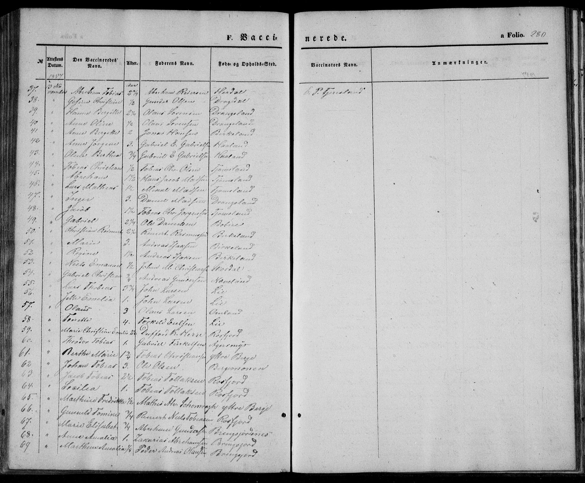 Lyngdal sokneprestkontor, AV/SAK-1111-0029/F/Fa/Fac/L0009: Parish register (official) no. A 9, 1852-1864, p. 280