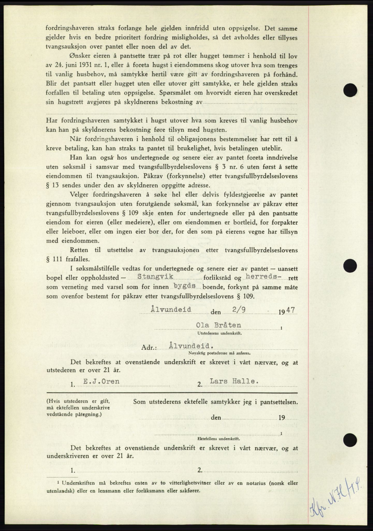 Nordmøre sorenskriveri, AV/SAT-A-4132/1/2/2Ca: Mortgage book no. B96, 1947-1947, Diary no: : 2024/1947