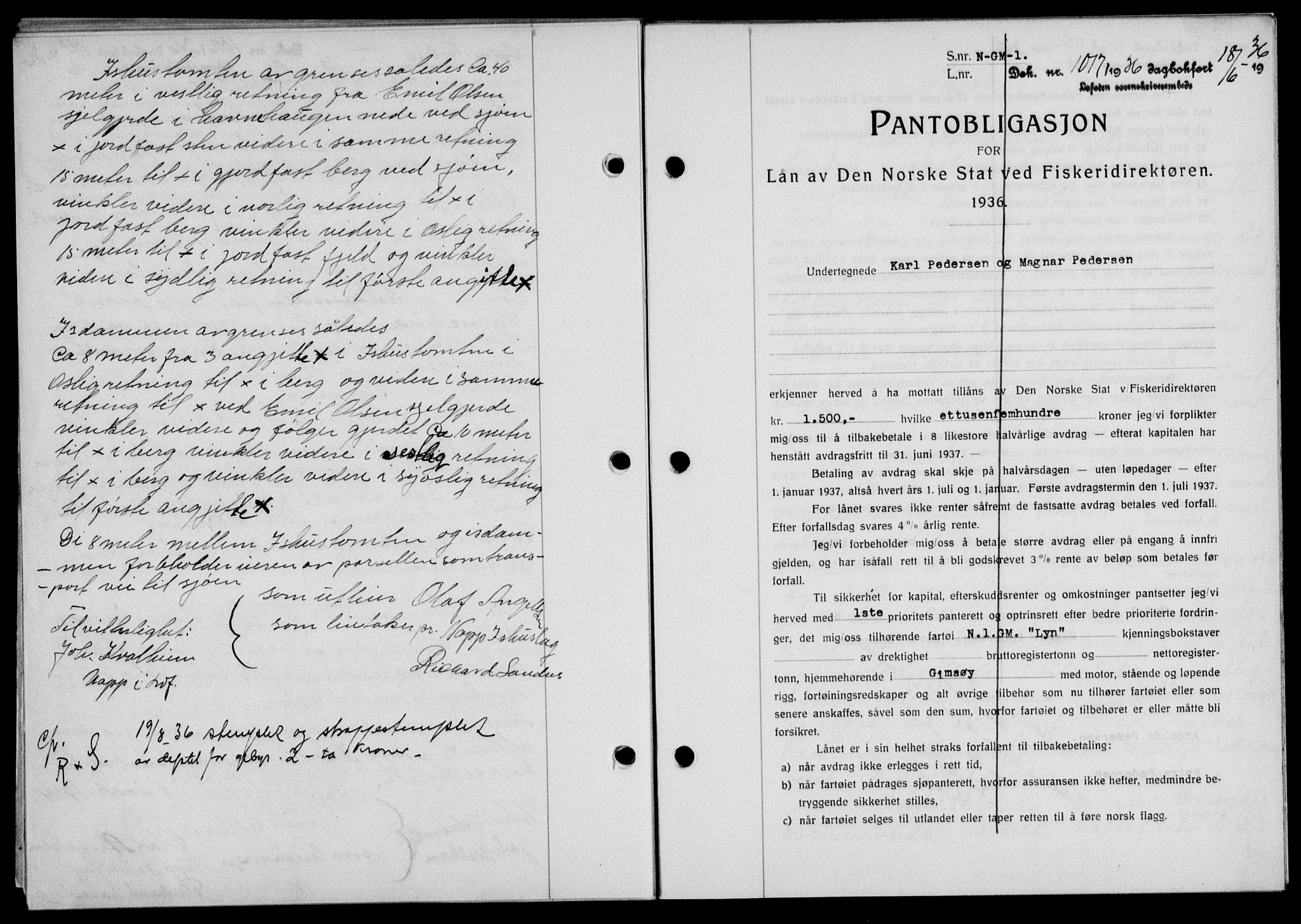 Lofoten sorenskriveri, SAT/A-0017/1/2/2C/L0033b: Mortgage book no. 33b, 1936-1936, Diary no: : 1017/1936