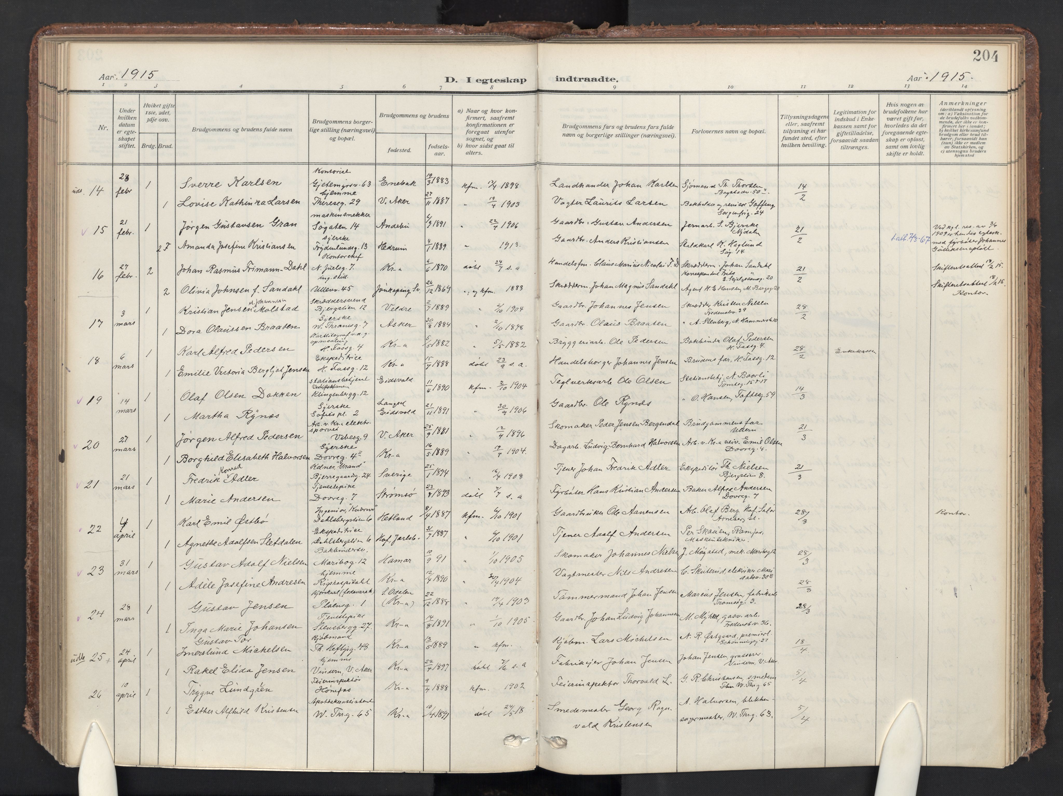 Gamle Aker prestekontor Kirkebøker, SAO/A-10617a/F/L0015: Parish register (official) no. 15, 1911-1924, p. 204