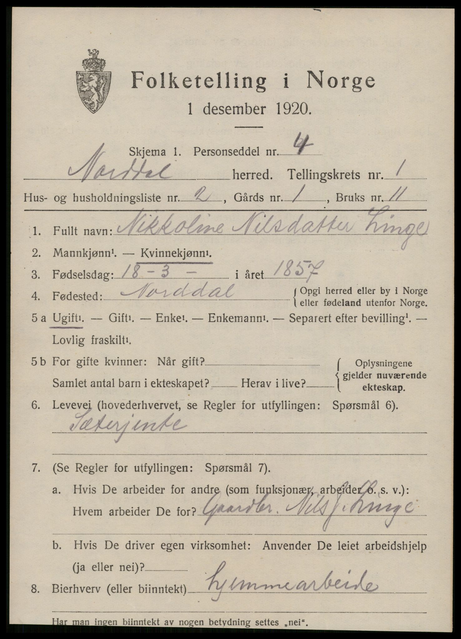 SAT, 1920 census for Norddal, 1920, p. 919