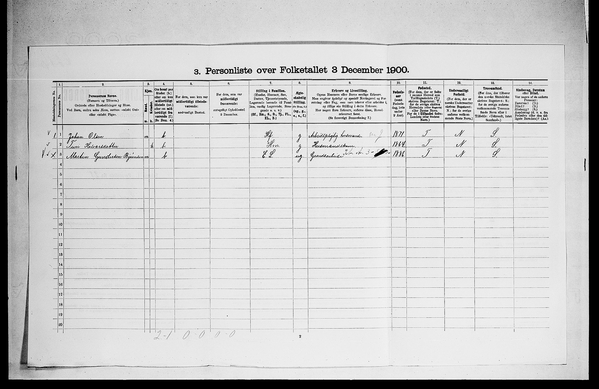 RA, 1900 census for Sigdal, 1900, p. 610