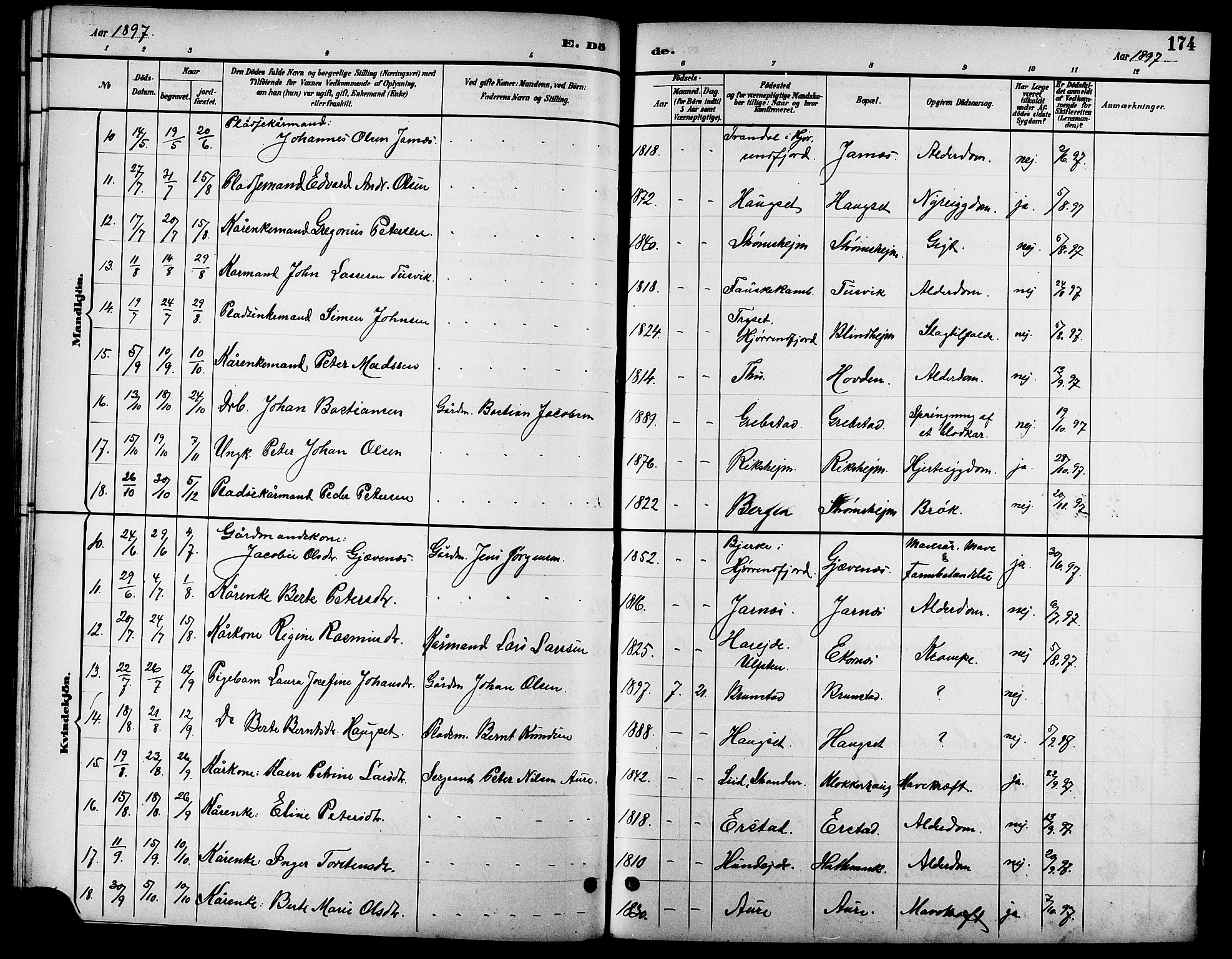 Ministerialprotokoller, klokkerbøker og fødselsregistre - Møre og Romsdal, AV/SAT-A-1454/523/L0340: Parish register (copy) no. 523C03, 1892-1902, p. 174