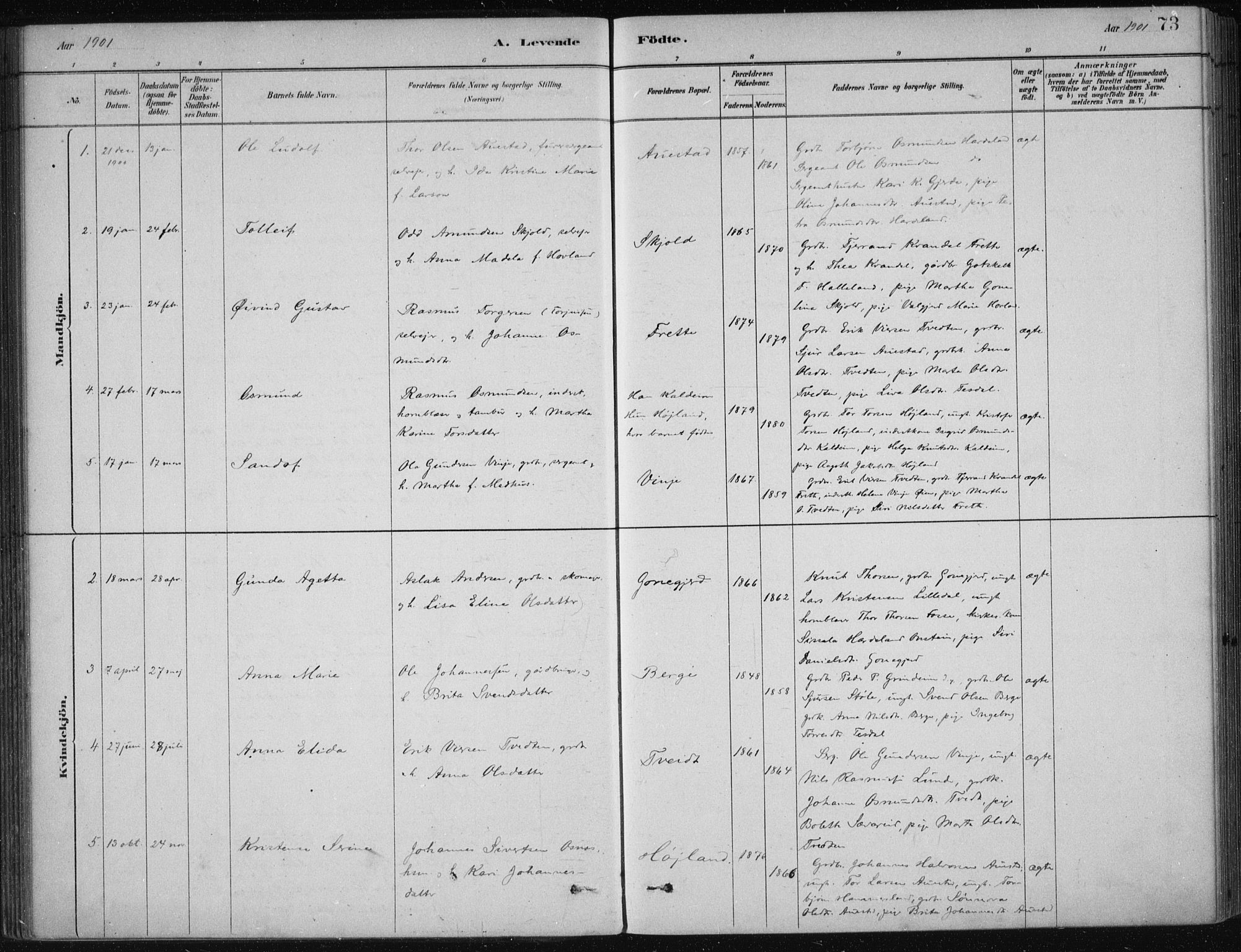 Etne sokneprestembete, AV/SAB-A-75001/H/Haa: Parish register (official) no. D  1, 1879-1919, p. 73