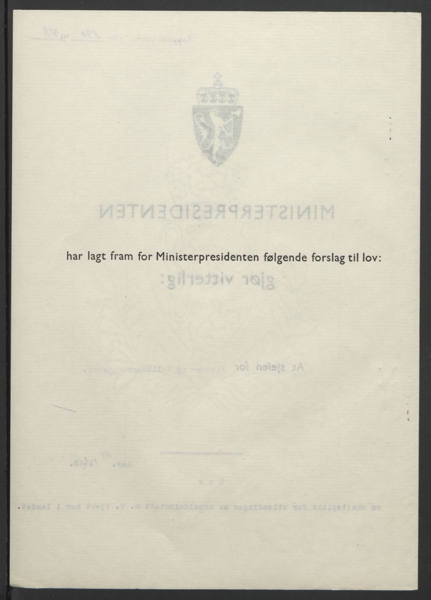 NS-administrasjonen 1940-1945 (Statsrådsekretariatet, de kommisariske statsråder mm), AV/RA-S-4279/D/Db/L0099: Lover, 1943, p. 426