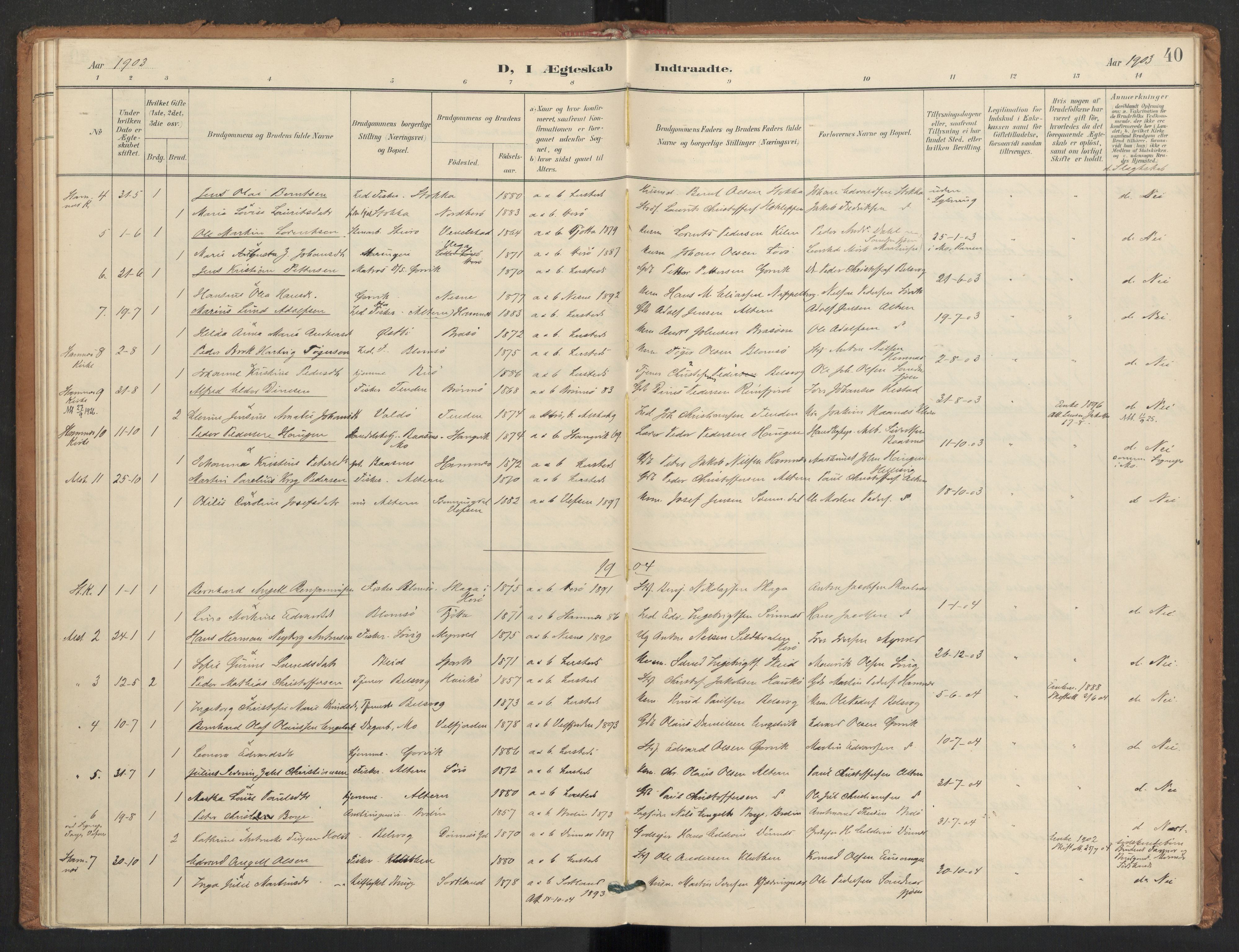 Ministerialprotokoller, klokkerbøker og fødselsregistre - Nordland, SAT/A-1459/830/L0454: Parish register (official) no. 830A18, 1897-1913, p. 40