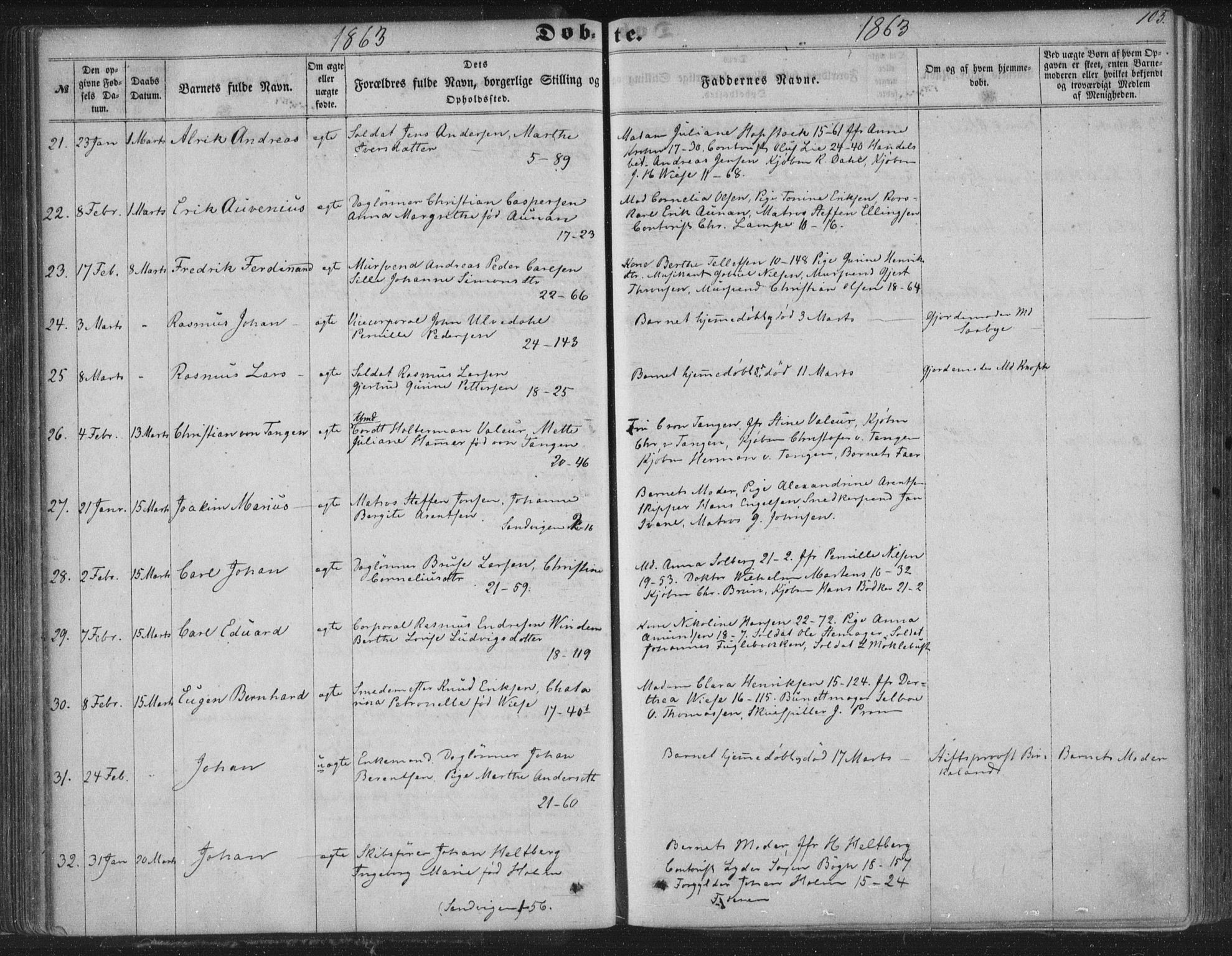 Korskirken sokneprestembete, AV/SAB-A-76101/H/Haa/L0018: Parish register (official) no. B 4, 1857-1866, p. 105