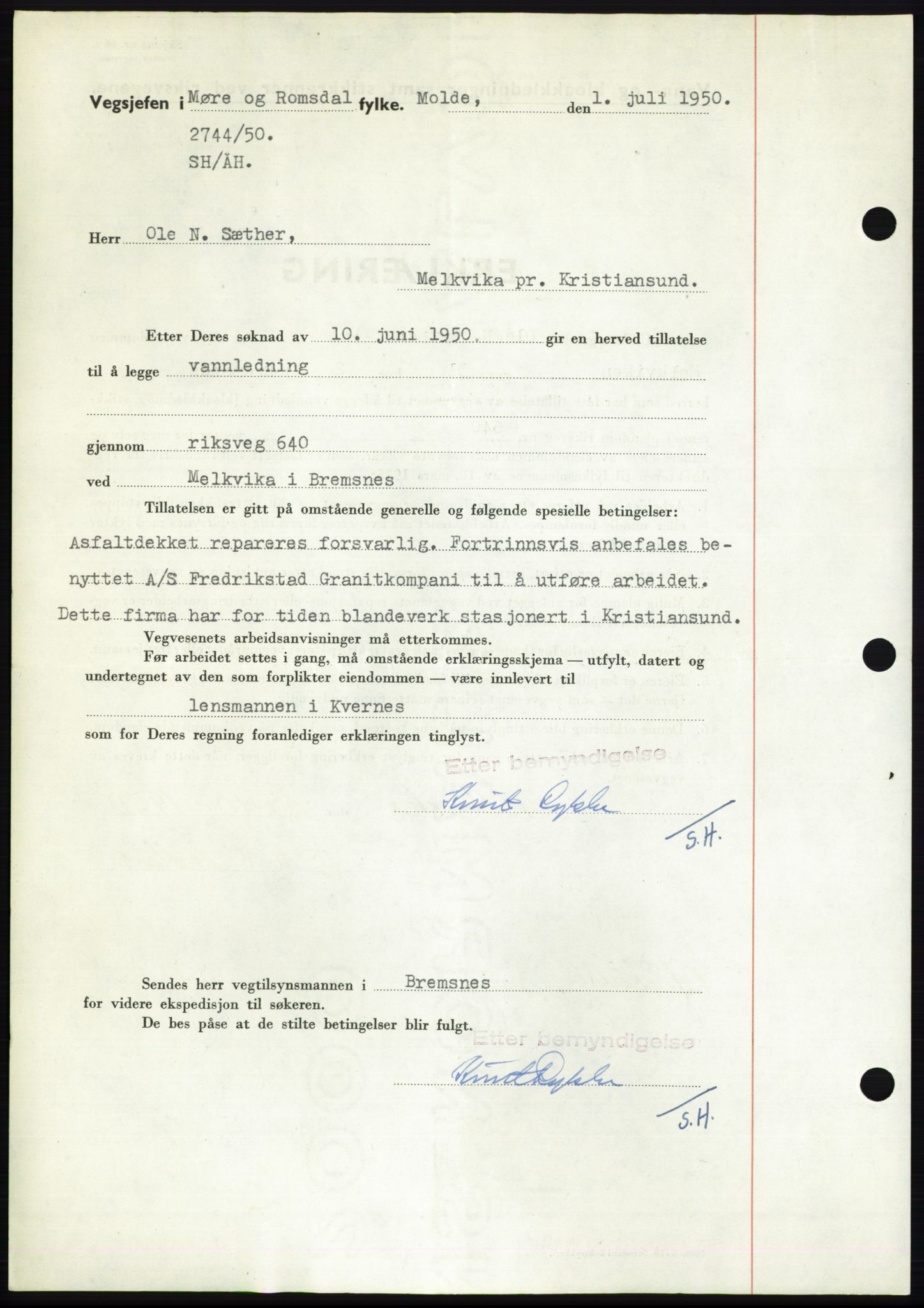 Nordmøre sorenskriveri, AV/SAT-A-4132/1/2/2Ca: Mortgage book no. B106, 1950-1950, Diary no: : 3269/1950