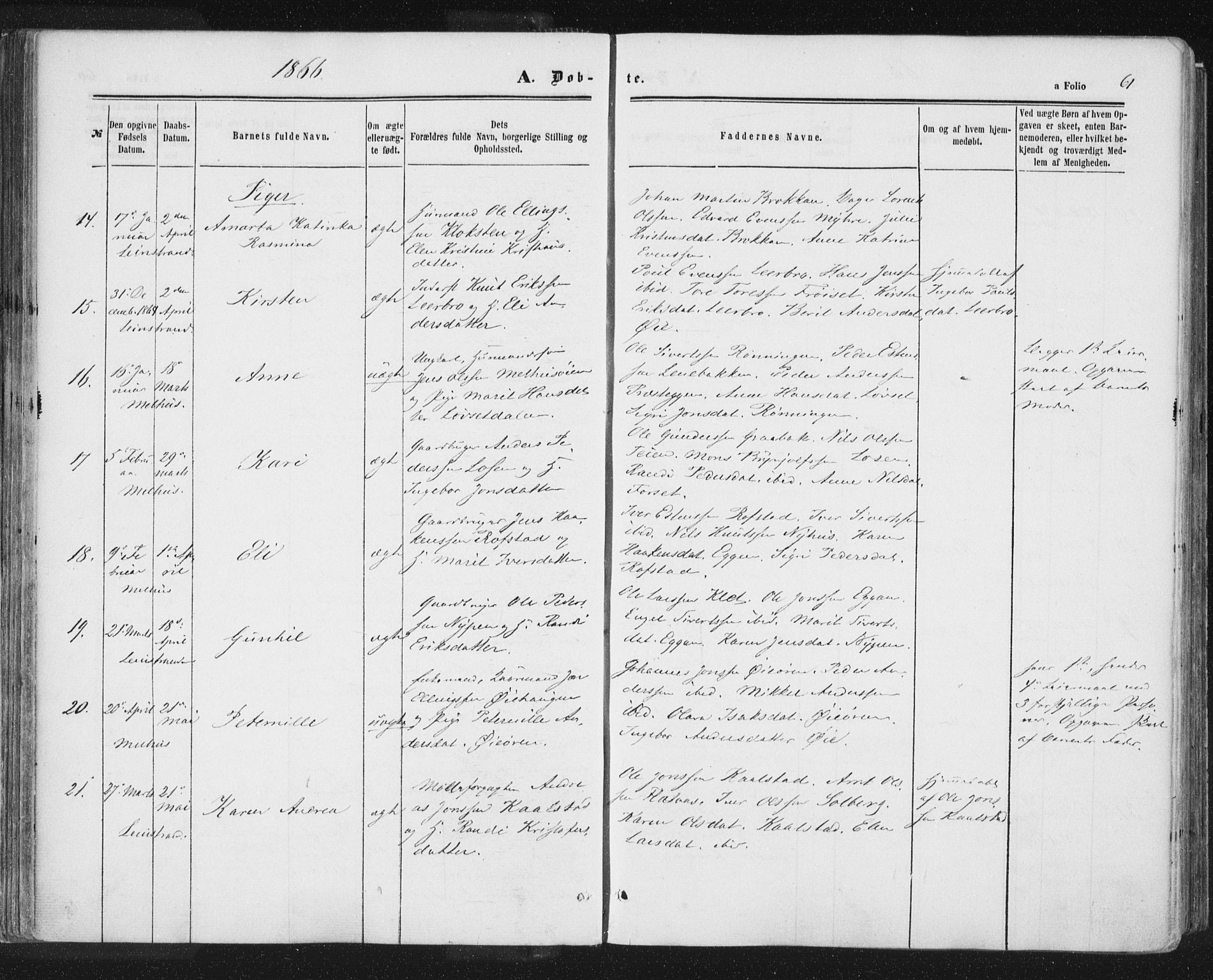 Ministerialprotokoller, klokkerbøker og fødselsregistre - Sør-Trøndelag, SAT/A-1456/691/L1077: Parish register (official) no. 691A09, 1862-1873, p. 61