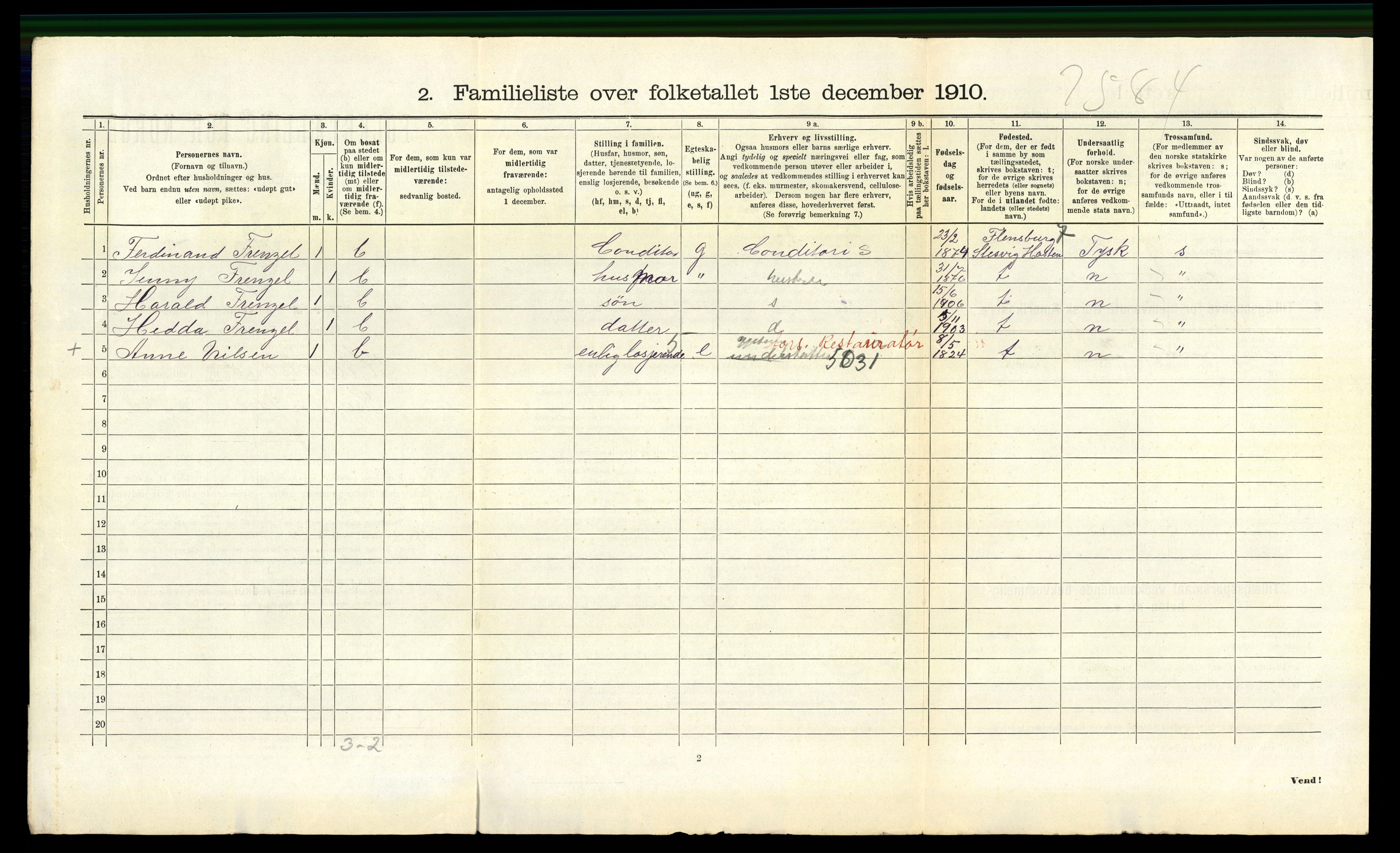 RA, 1910 census for Kristiansand, 1910, p. 5275