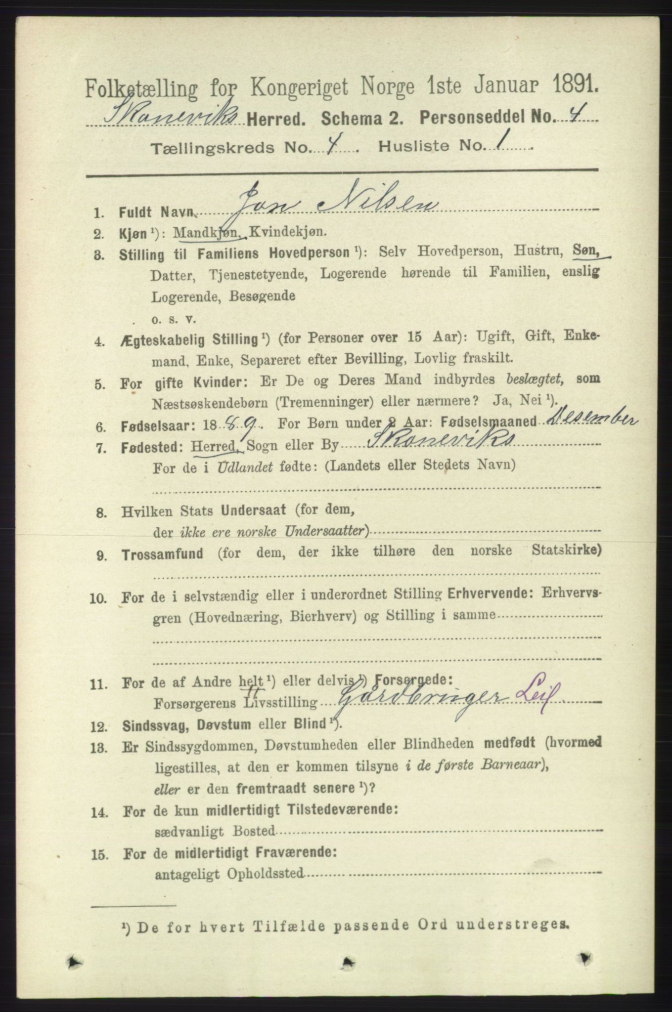 RA, 1891 census for 1212 Skånevik, 1891, p. 845