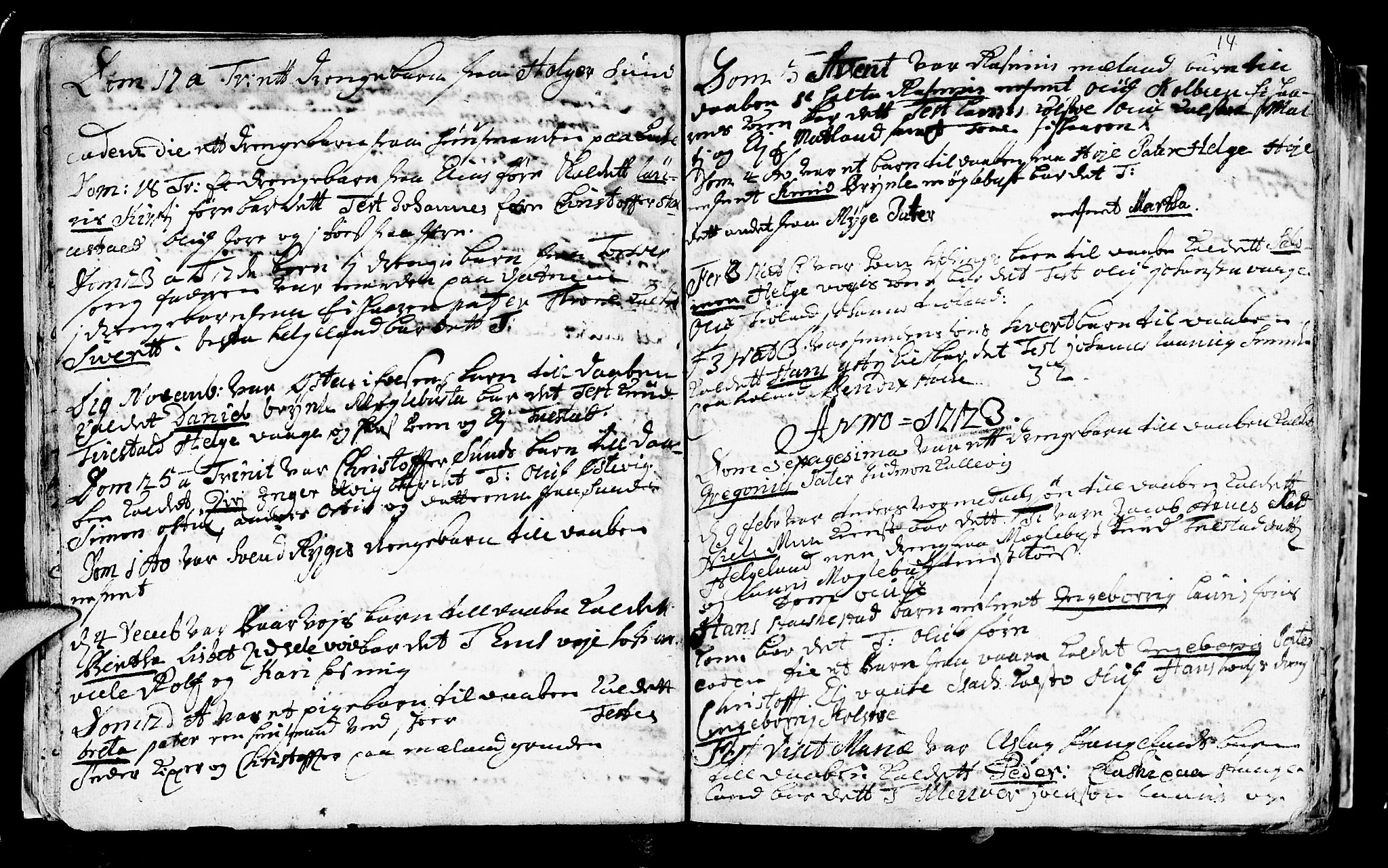 Avaldsnes sokneprestkontor, SAST/A -101851/H/Ha/Haa/L0001: Parish register (official) no. A 1, 1711-1764, p. 14
