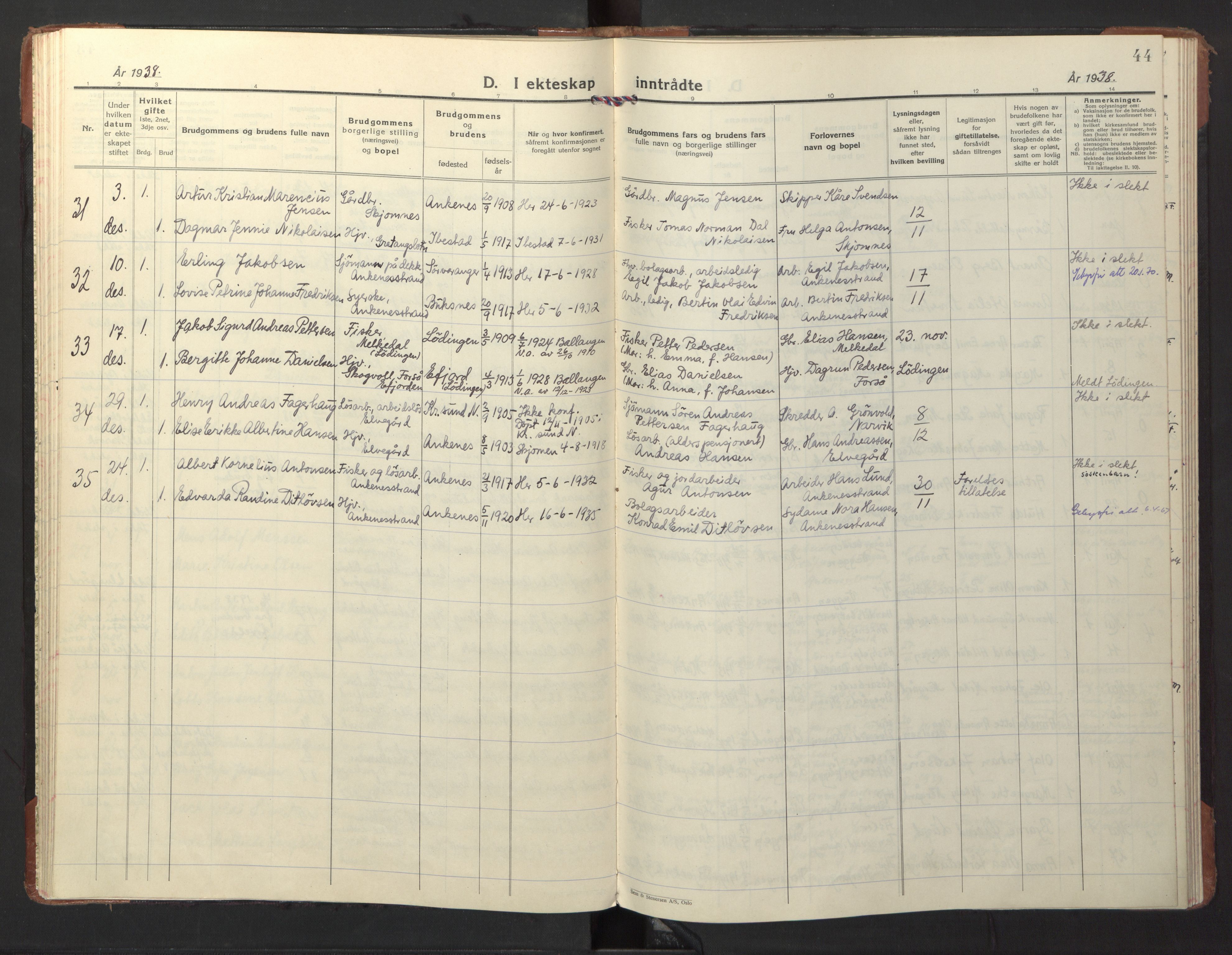Ministerialprotokoller, klokkerbøker og fødselsregistre - Nordland, AV/SAT-A-1459/866/L0948: Parish register (official) no. 866A11, 1929-1949, p. 44