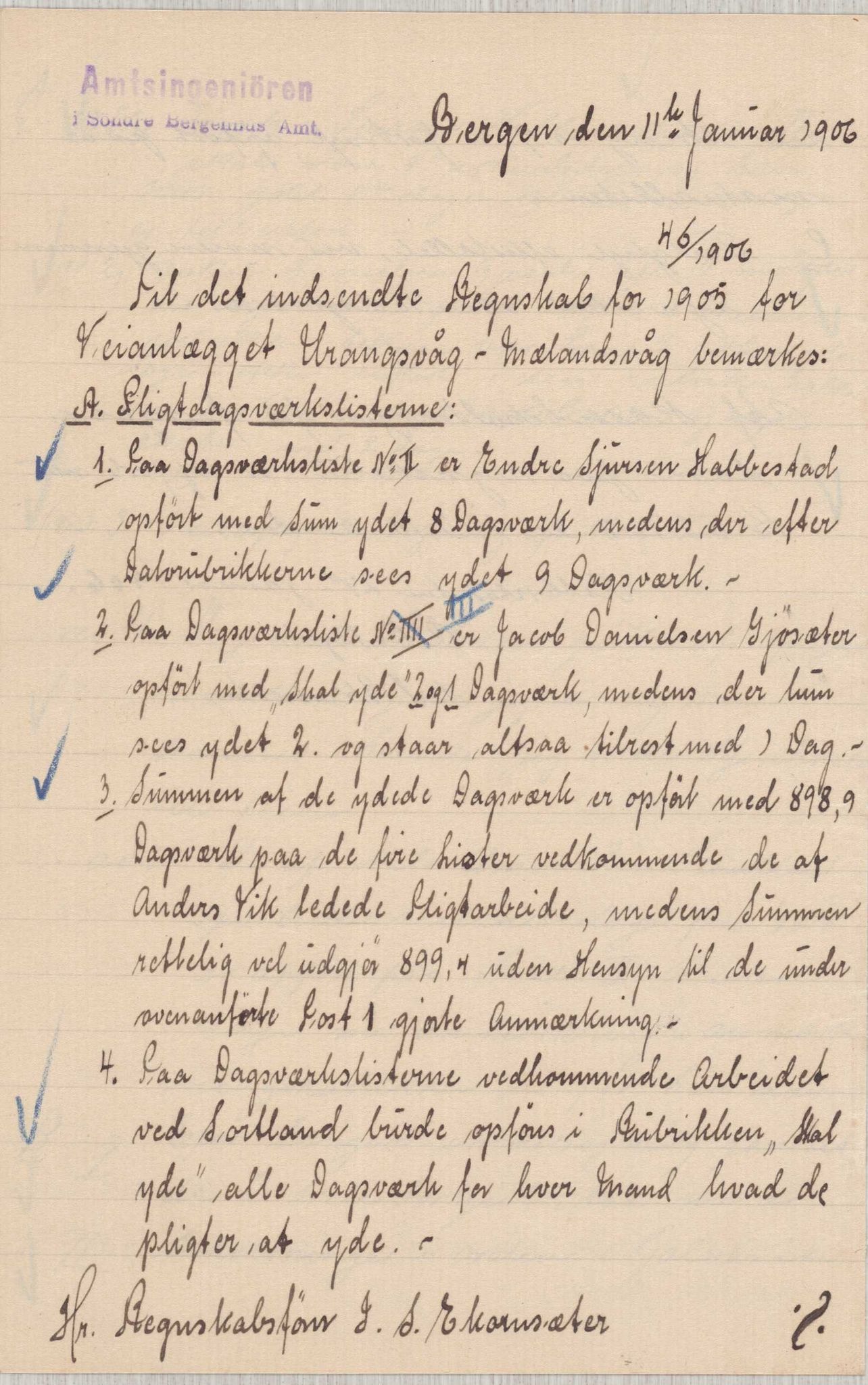 Finnaas kommune. Formannskapet, IKAH/1218a-021/E/Ea/L0002/0003: Rekneskap for veganlegg / Rekneskap for veganlegget Urangsvåg - Mælandsvåg, 1904-1905, p. 51