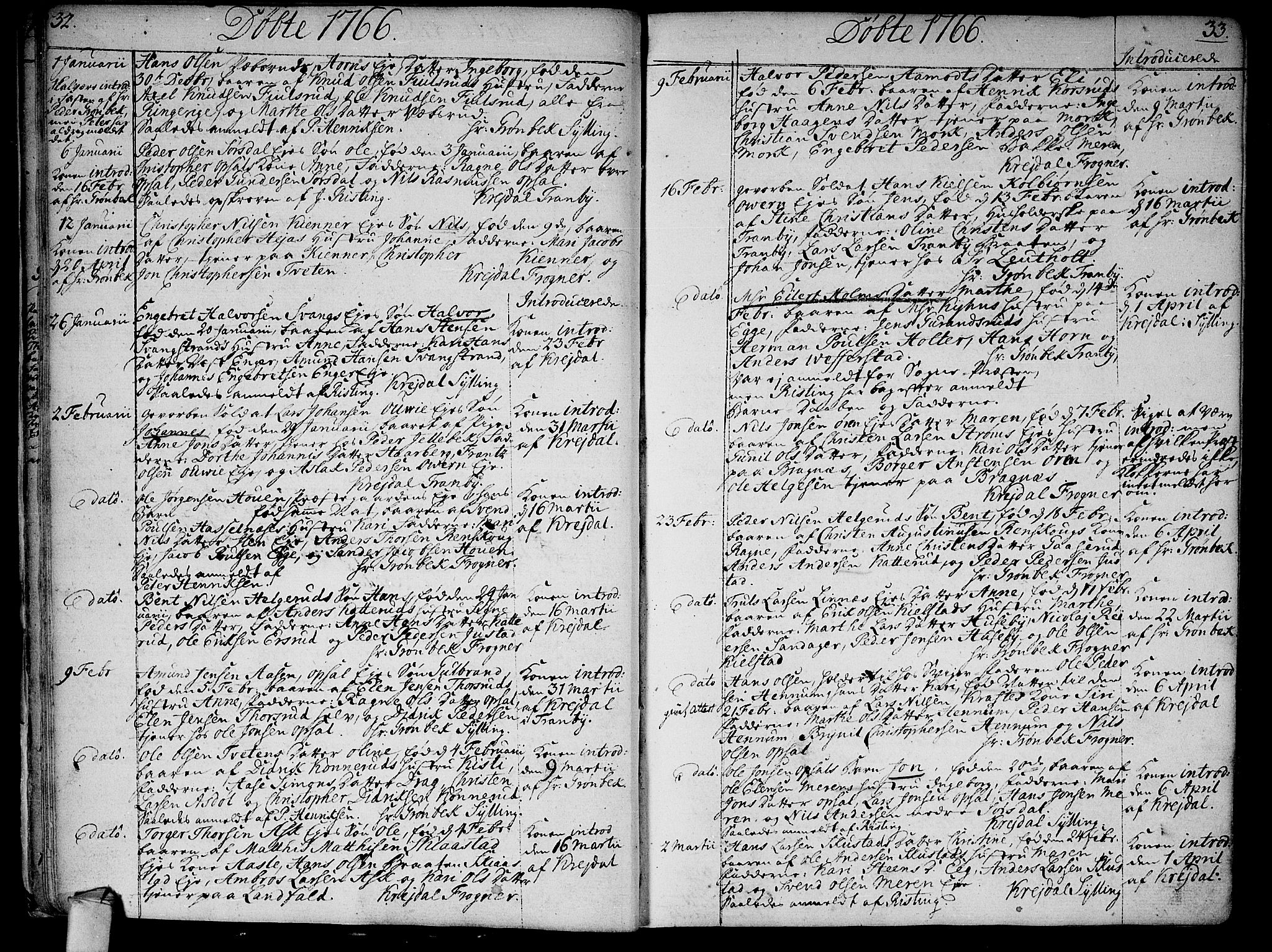 Lier kirkebøker, SAKO/A-230/F/Fa/L0005: Parish register (official) no. I 5, 1764-1777, p. 32-33