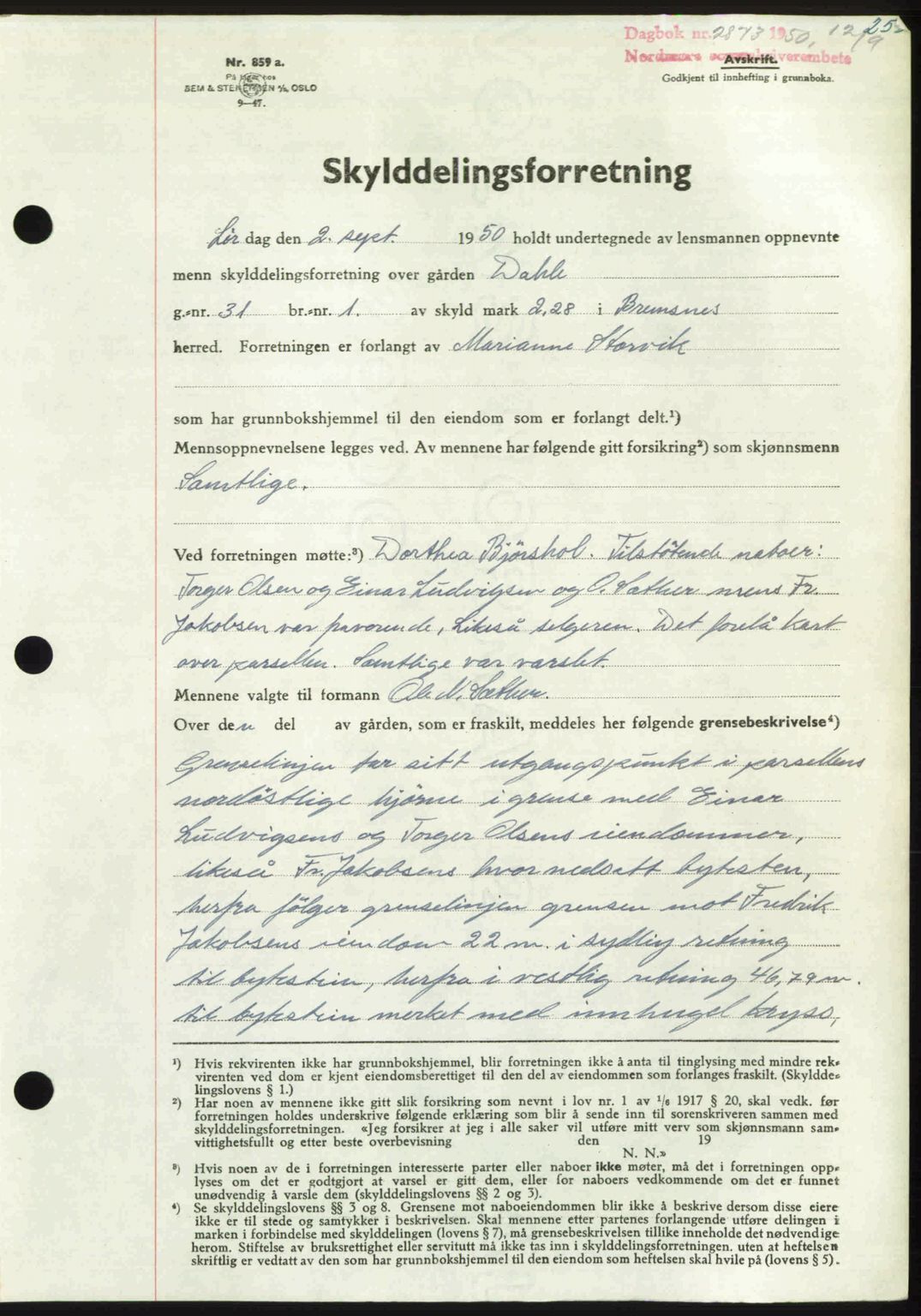 Nordmøre sorenskriveri, AV/SAT-A-4132/1/2/2Ca: Mortgage book no. A116, 1950-1950, Diary no: : 2873/1950