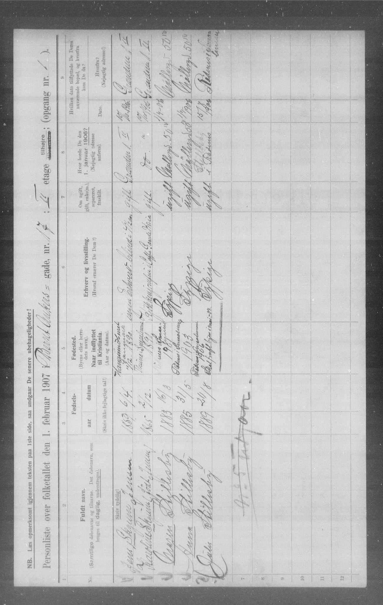 OBA, Municipal Census 1907 for Kristiania, 1907, p. 2563