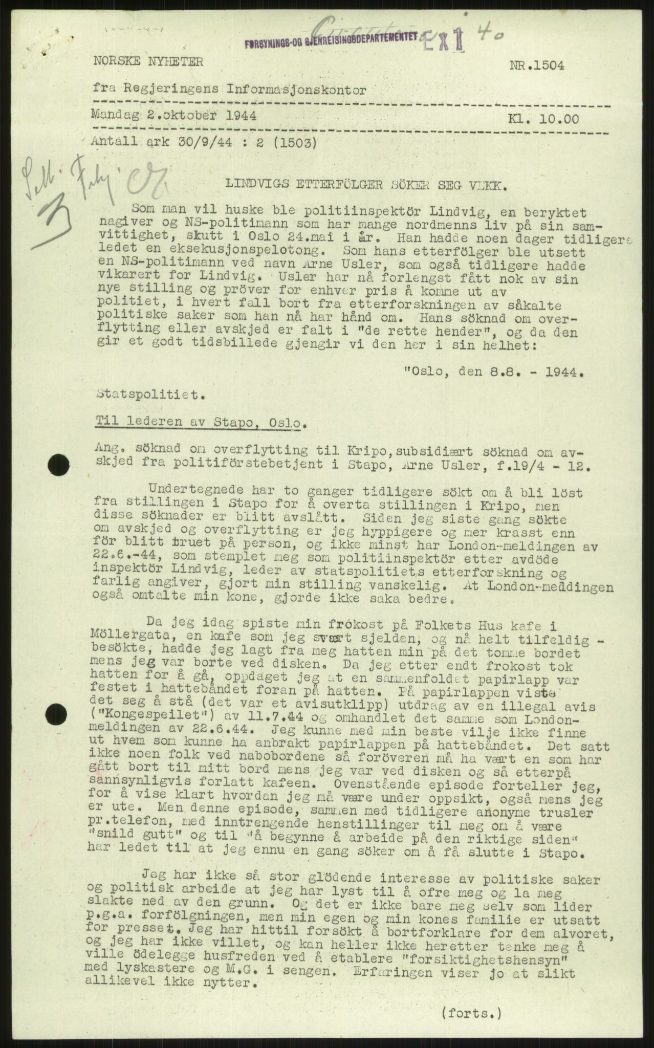 Kommunaldepartementet, Den alminnelige avdeling, AV/RA-S-1437/F/Fe, 1944, p. 151