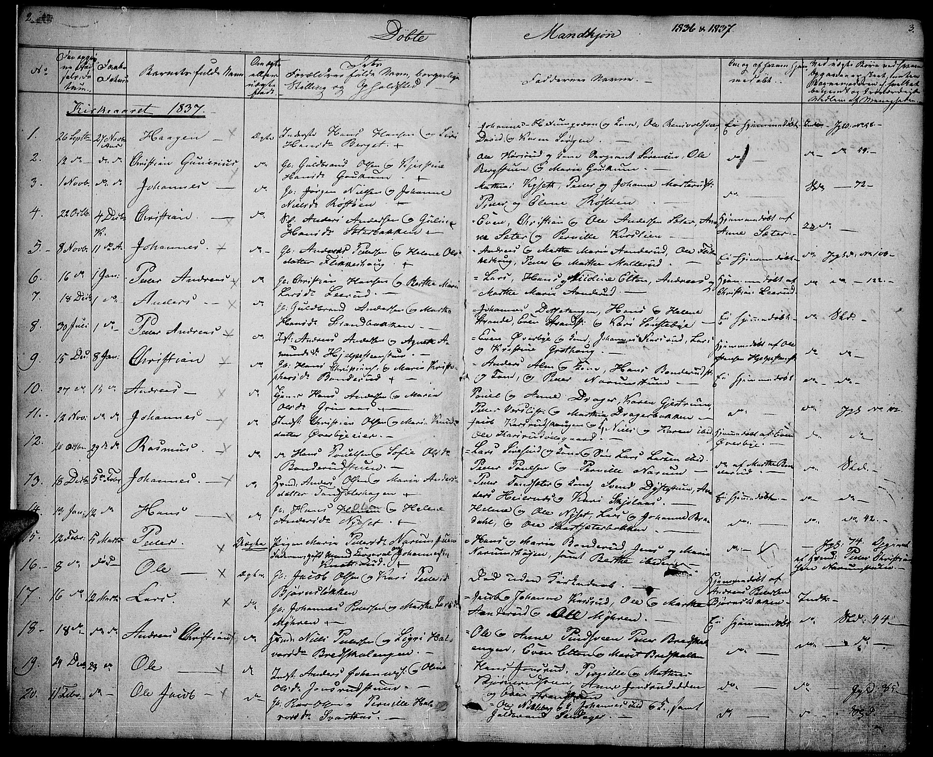 Vestre Toten prestekontor, SAH/PREST-108/H/Ha/Haa/L0003: Parish register (official) no. 3, 1836-1843, p. 2-3