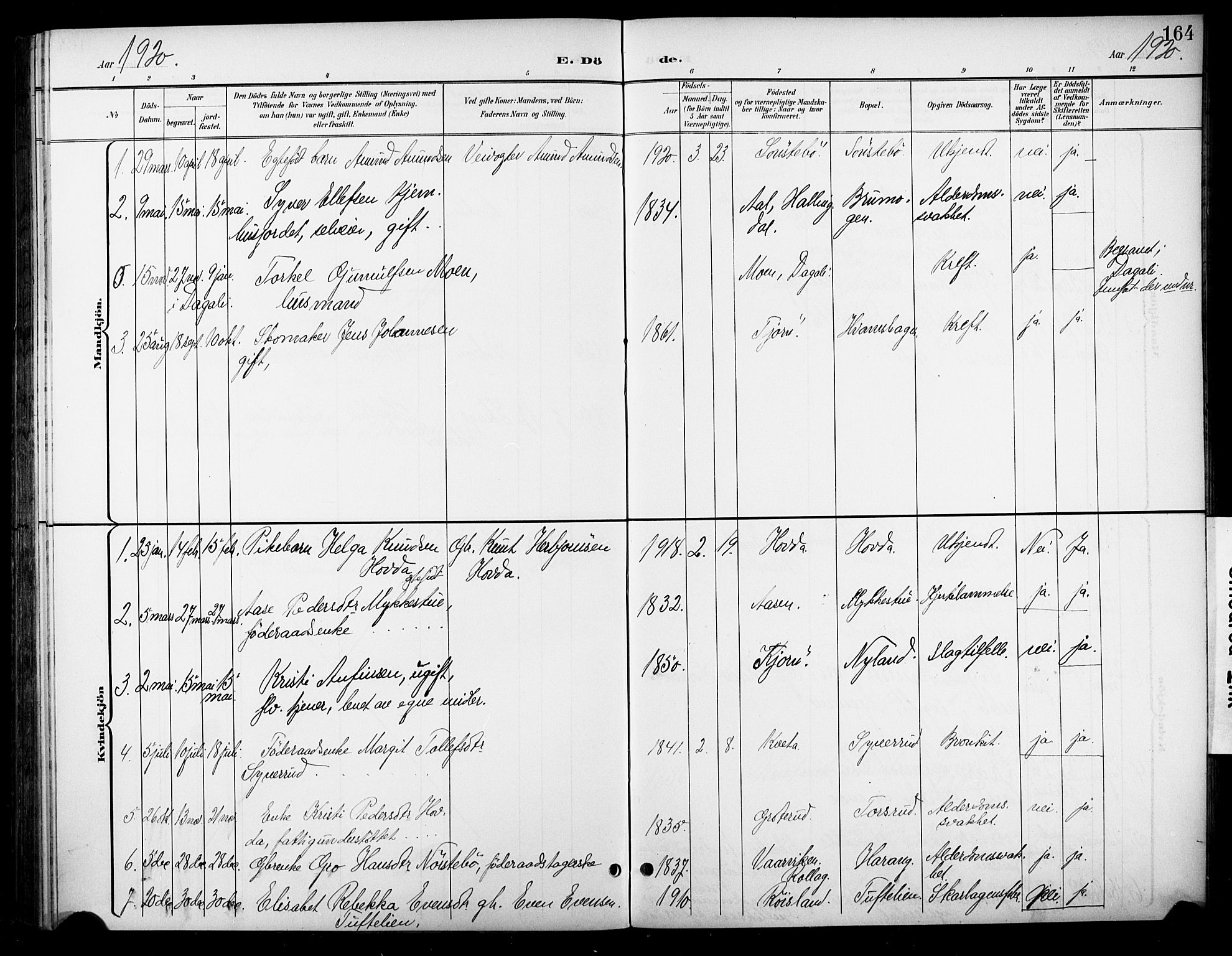 Nore kirkebøker, SAKO/A-238/F/Fc/L0005: Parish register (official) no. III 5, 1898-1922, p. 164