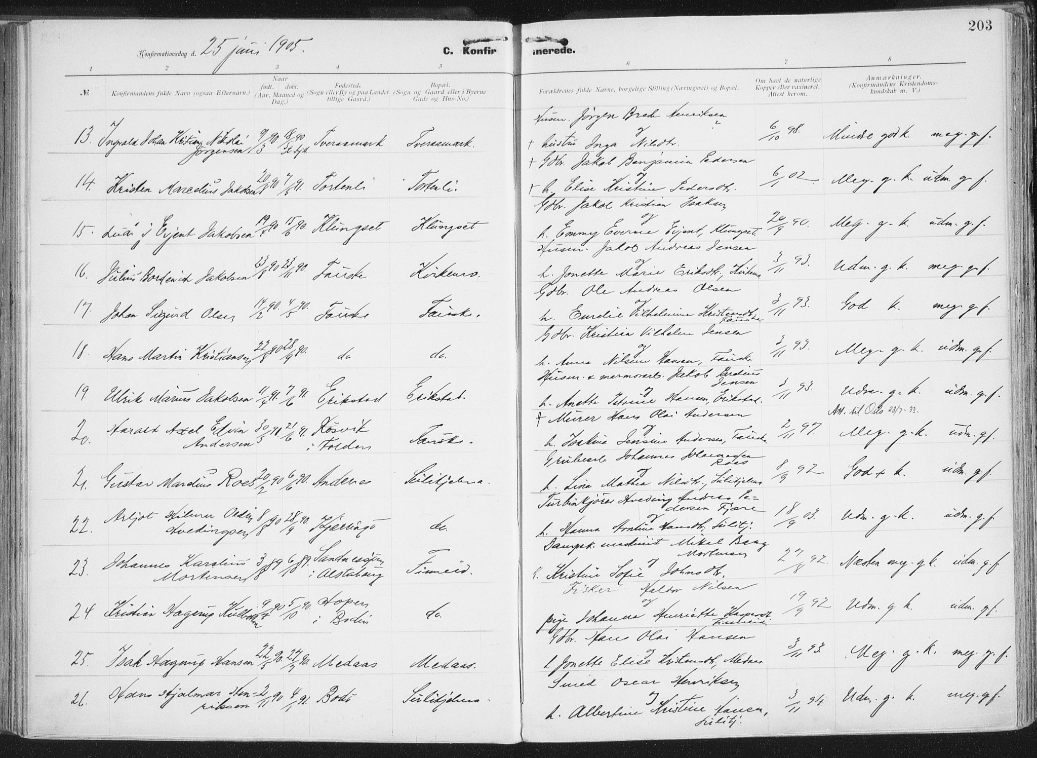 Ministerialprotokoller, klokkerbøker og fødselsregistre - Nordland, SAT/A-1459/849/L0696: Parish register (official) no. 849A08, 1898-1910, p. 203
