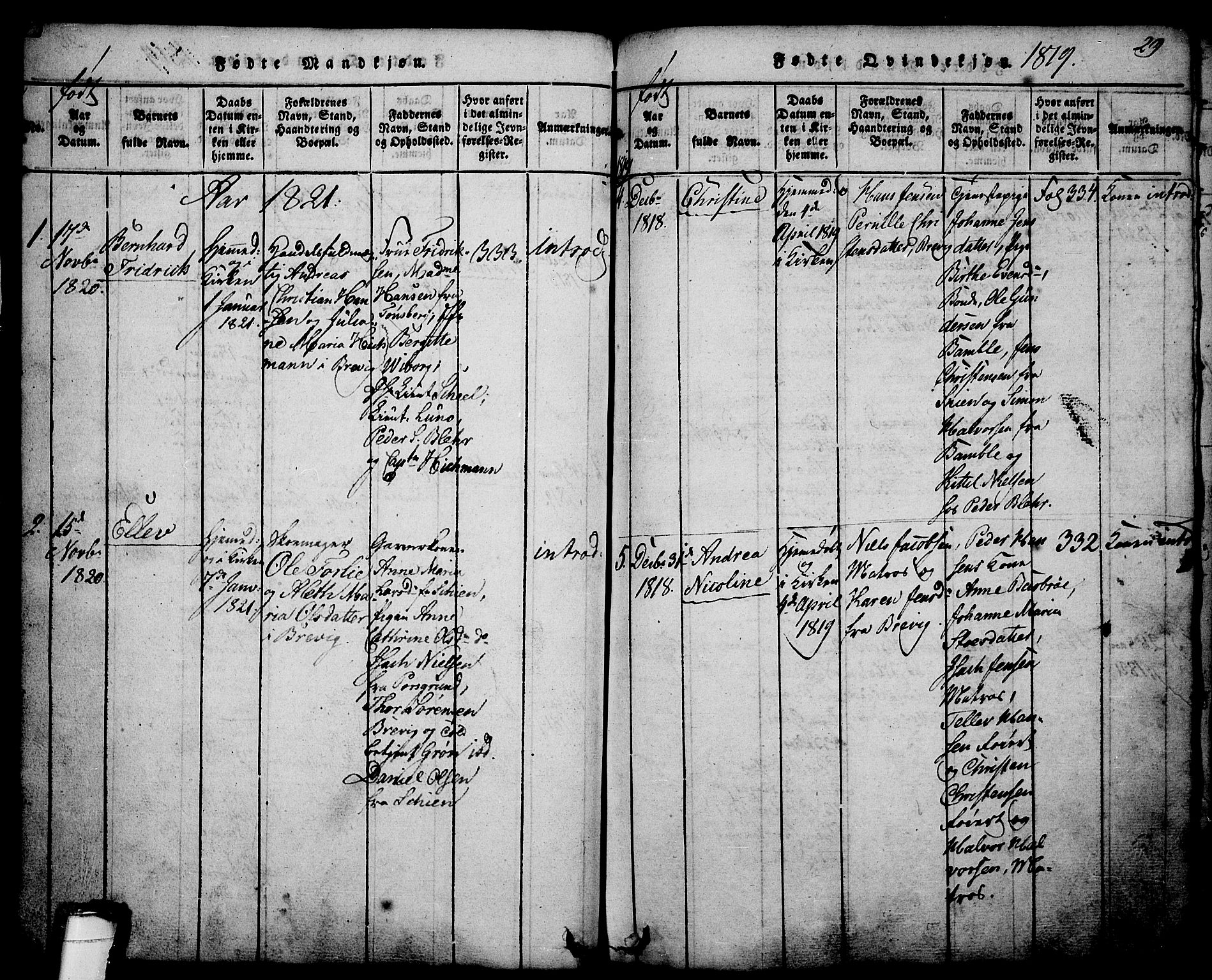 Brevik kirkebøker, AV/SAKO-A-255/G/Ga/L0001: Parish register (copy) no. 1, 1814-1845, p. 29