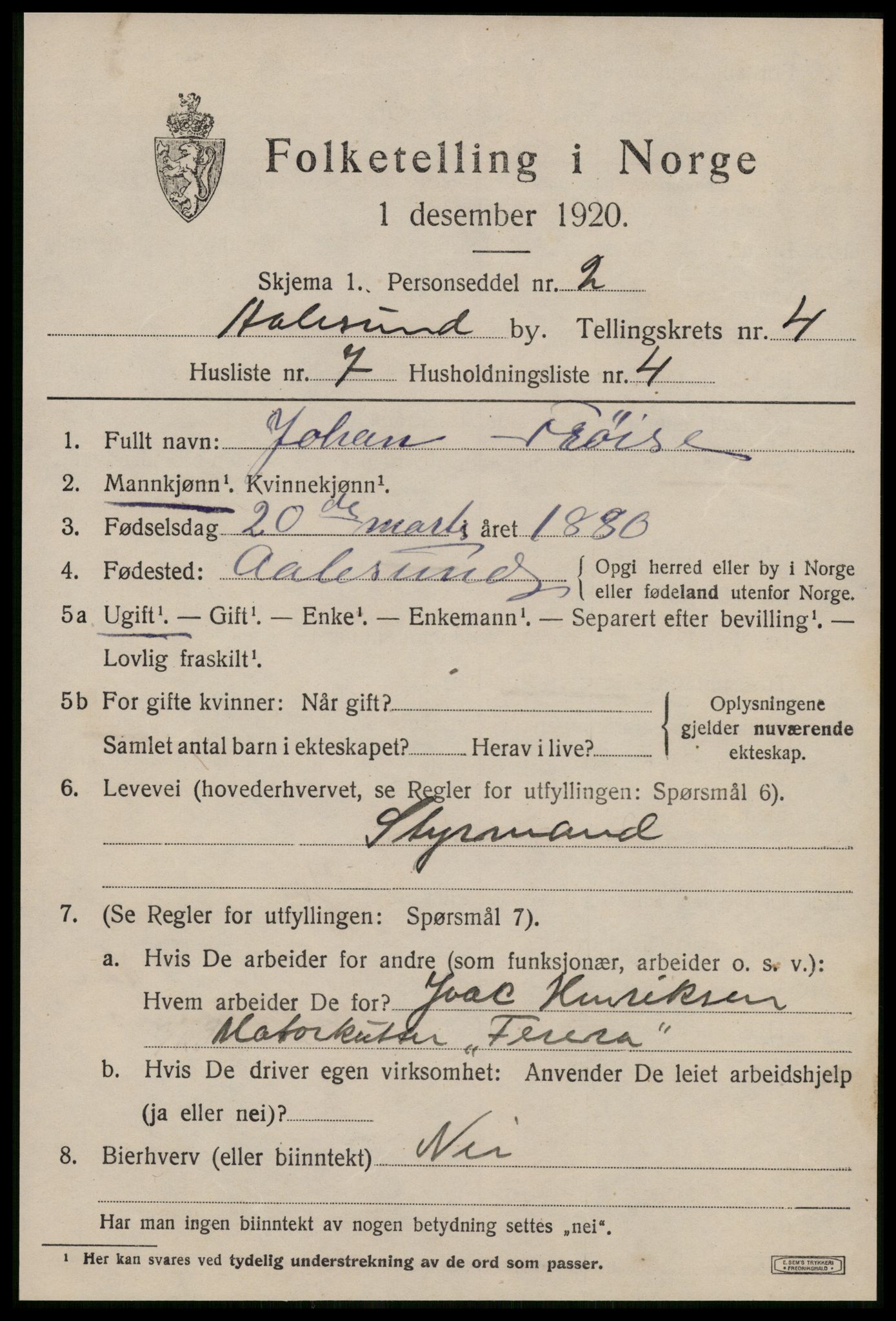 SAT, 1920 census for Ålesund, 1920, p. 14554