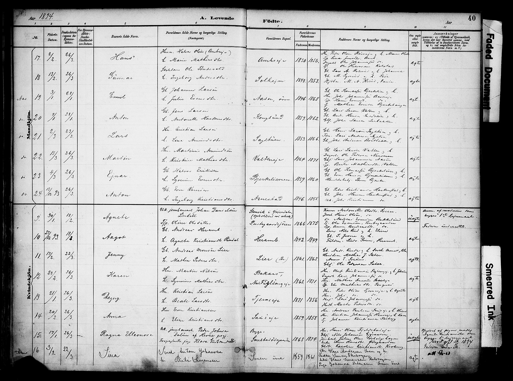 Ringsaker prestekontor, AV/SAH-PREST-014/K/Ka/L0017: Parish register (official) no. 17, 1891-1902, p. 40