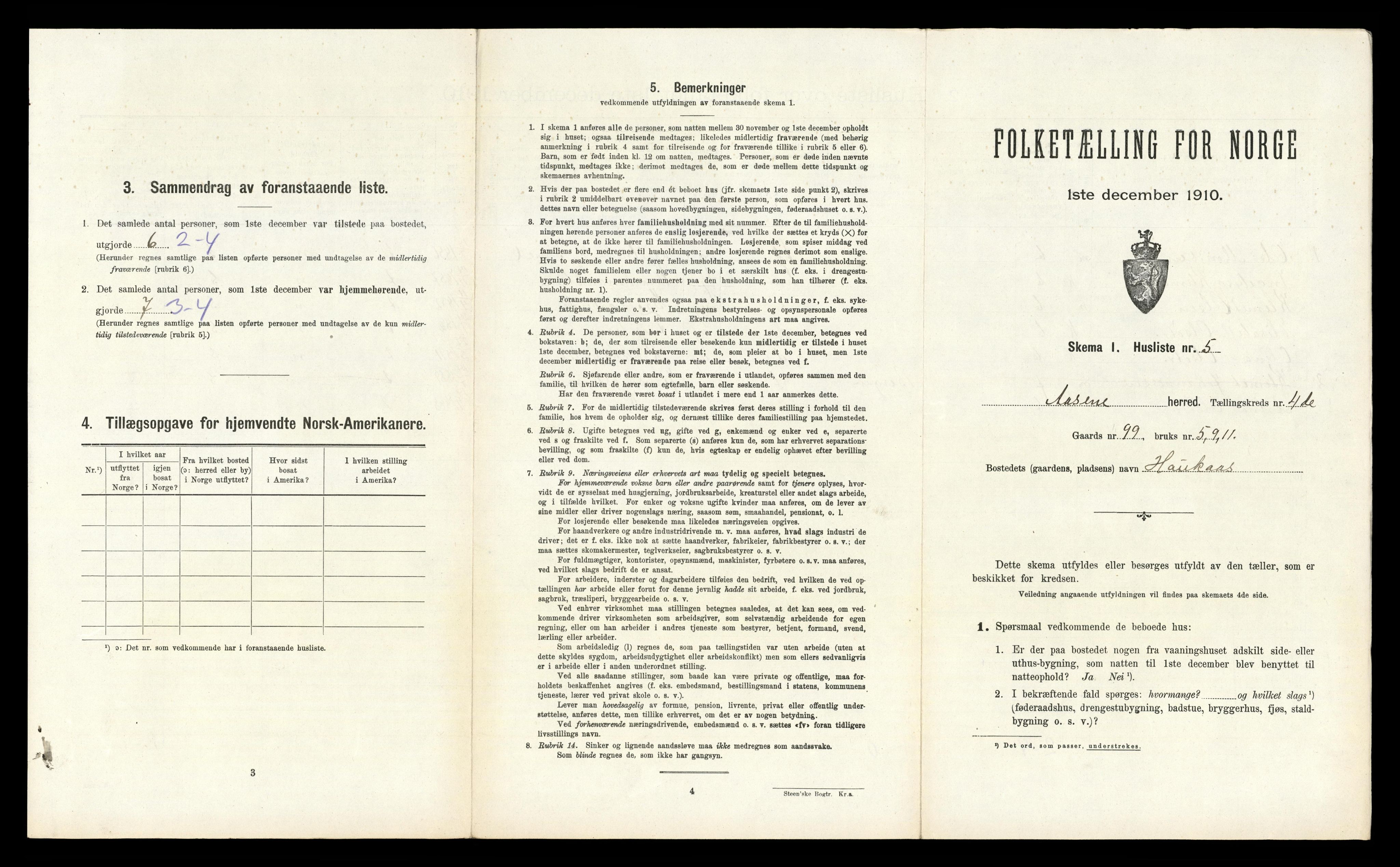 RA, 1910 census for Åsane, 1910, p. 187